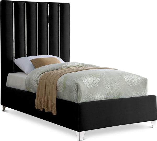 Enzo Black Velvet Twin Bed