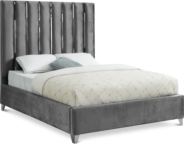 Enzo Grey Velvet Queen Bed