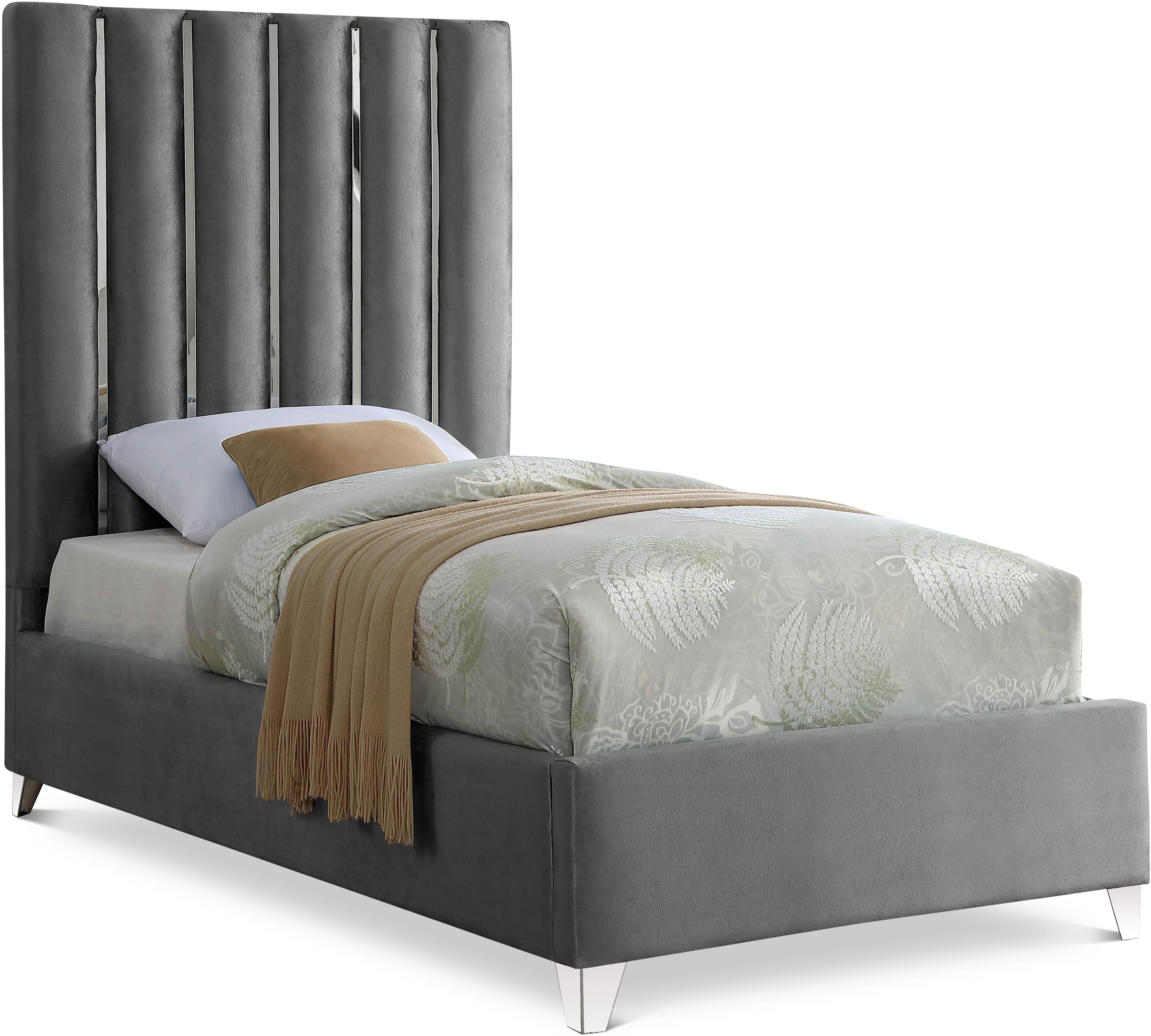 Enzo Grey Velvet Twin Bed