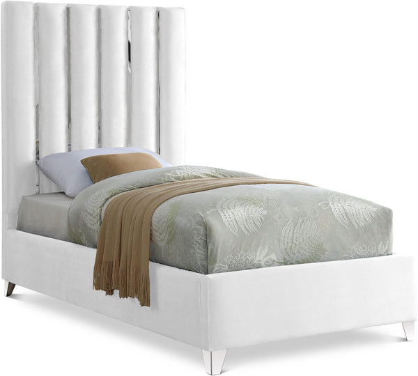 Enzo White Velvet Twin Bed