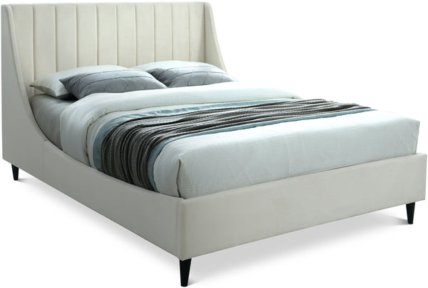 Eva Cream Velvet Queen Bed