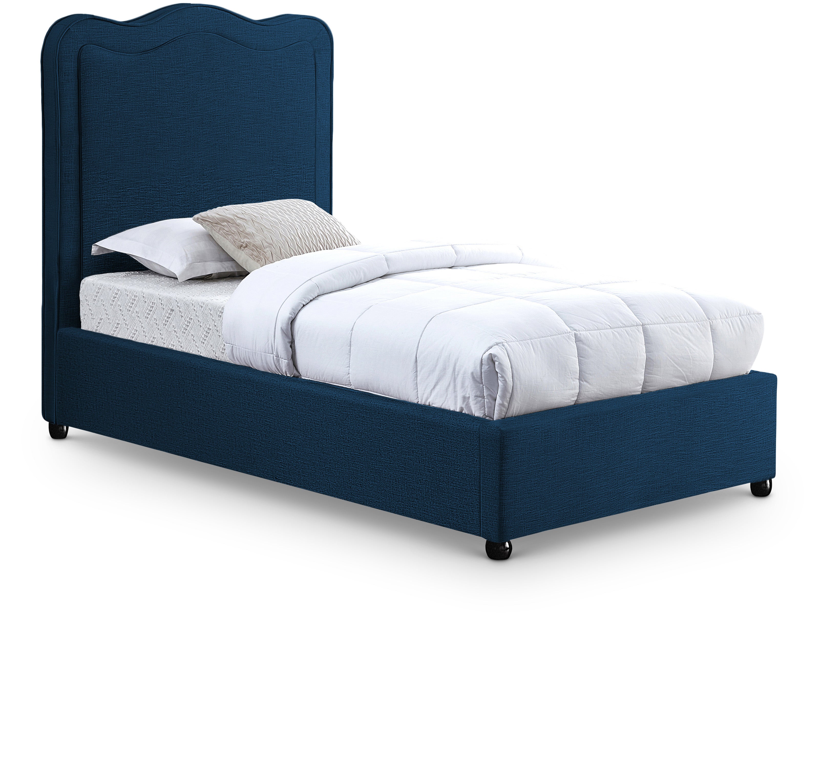 Felix Navy Linen Textured Fabric Twin Bed