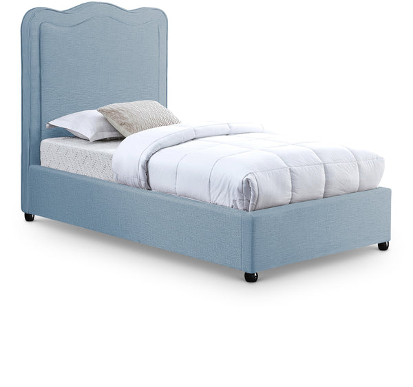 Felix Light Blue Linen Textured Fabric Twin Bed