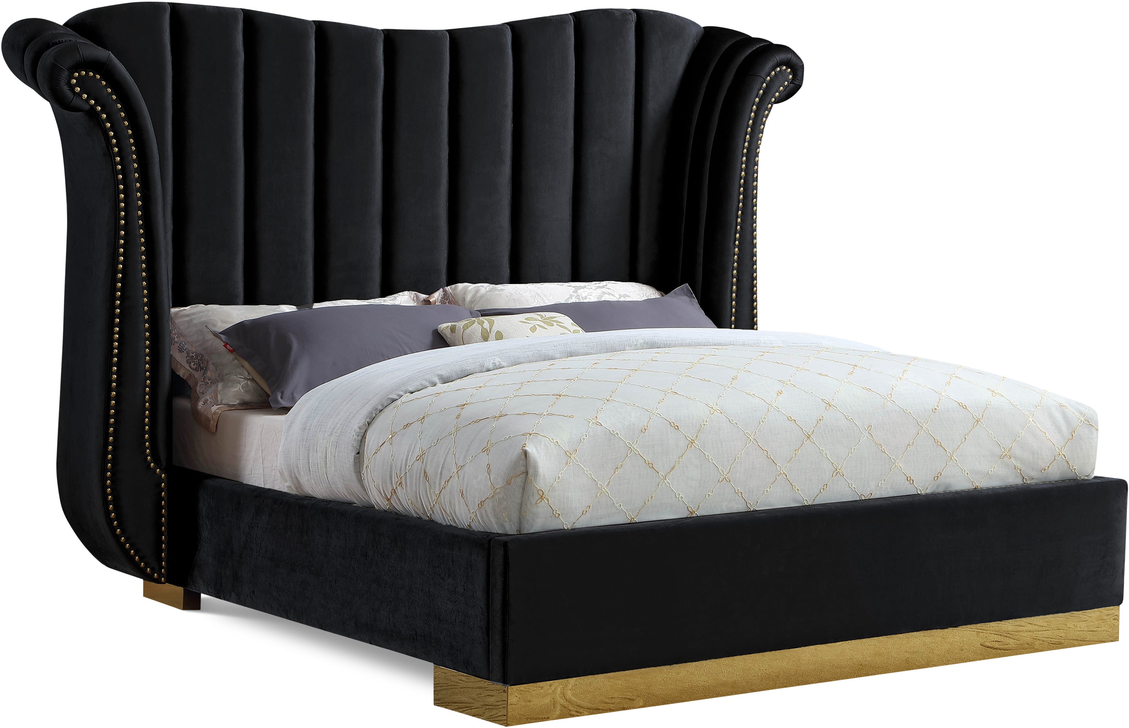 Flora Black Velvet King Bed (3 Boxes)