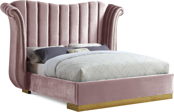 Flora Pink Velvet Queen Bed (3 Boxes)