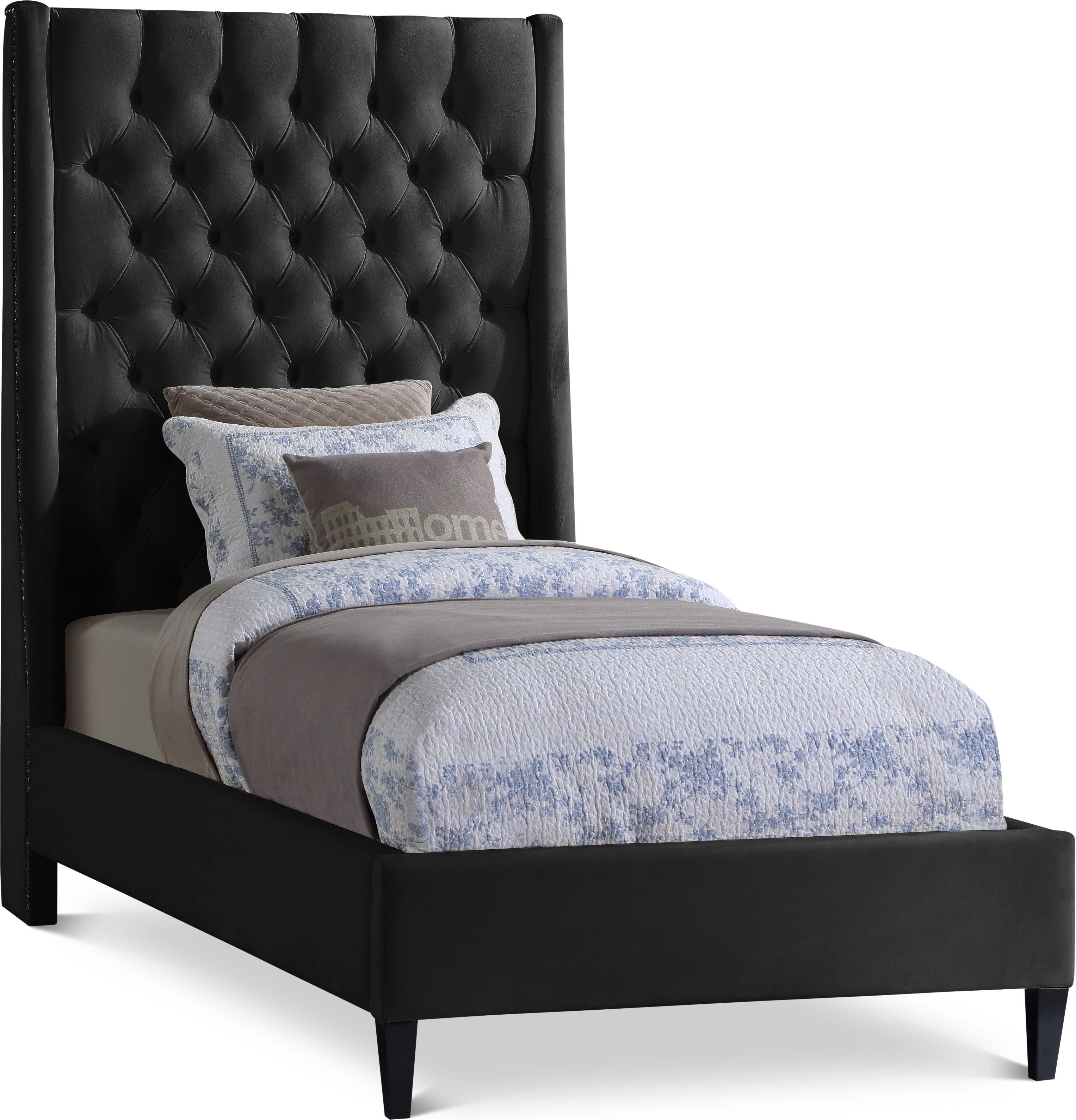 Fritz Black Velvet Twin Bed