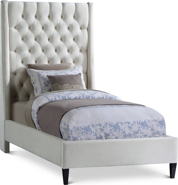 Fritz Cream Velvet Twin Bed