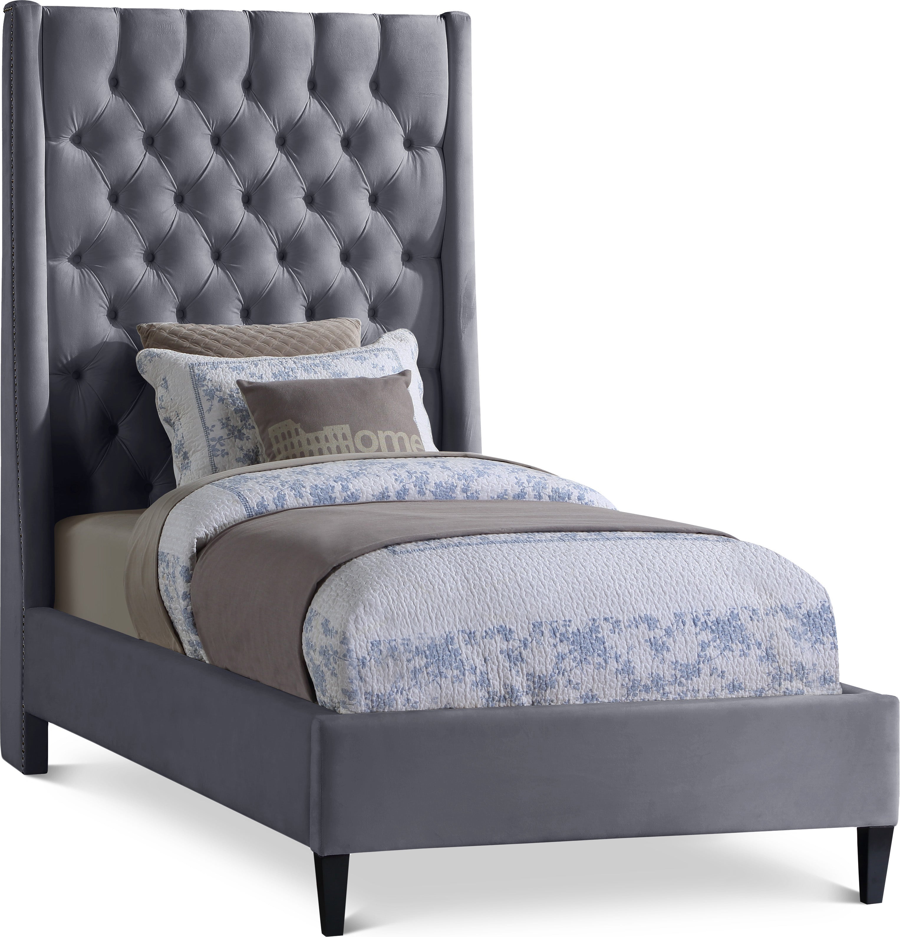 Fritz Grey Velvet Twin Bed