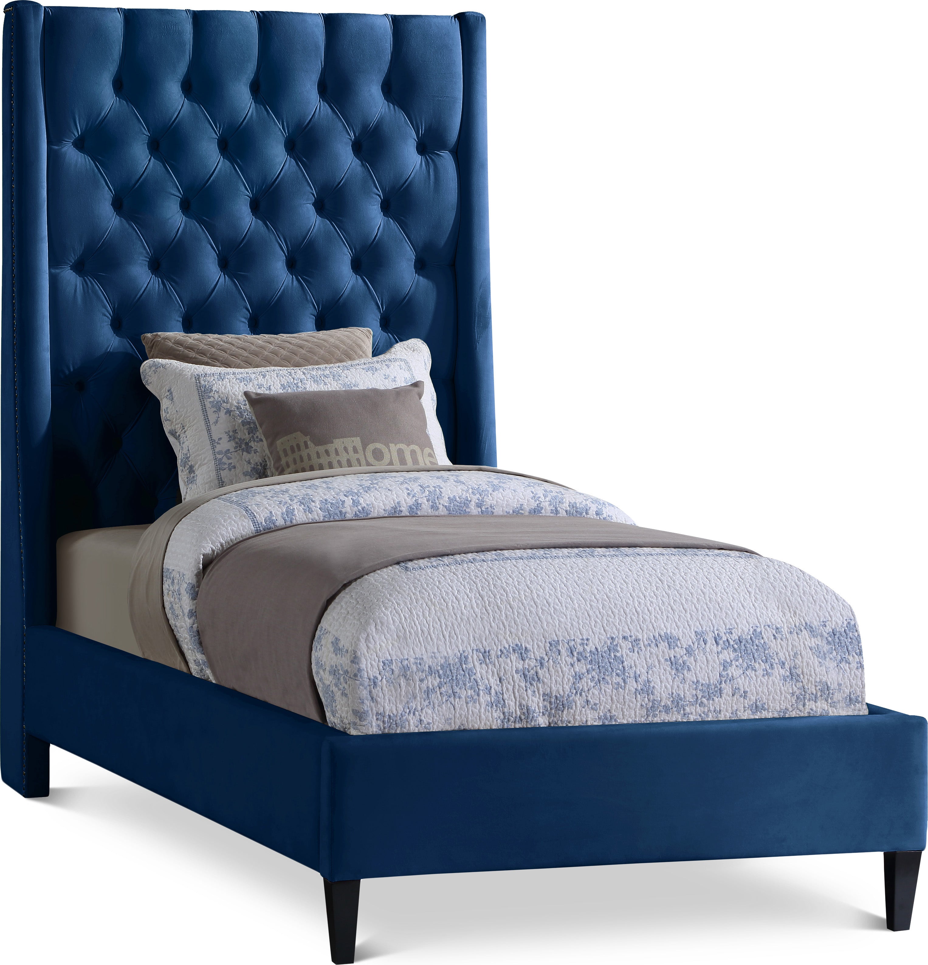 Fritz Navy Velvet Twin Bed