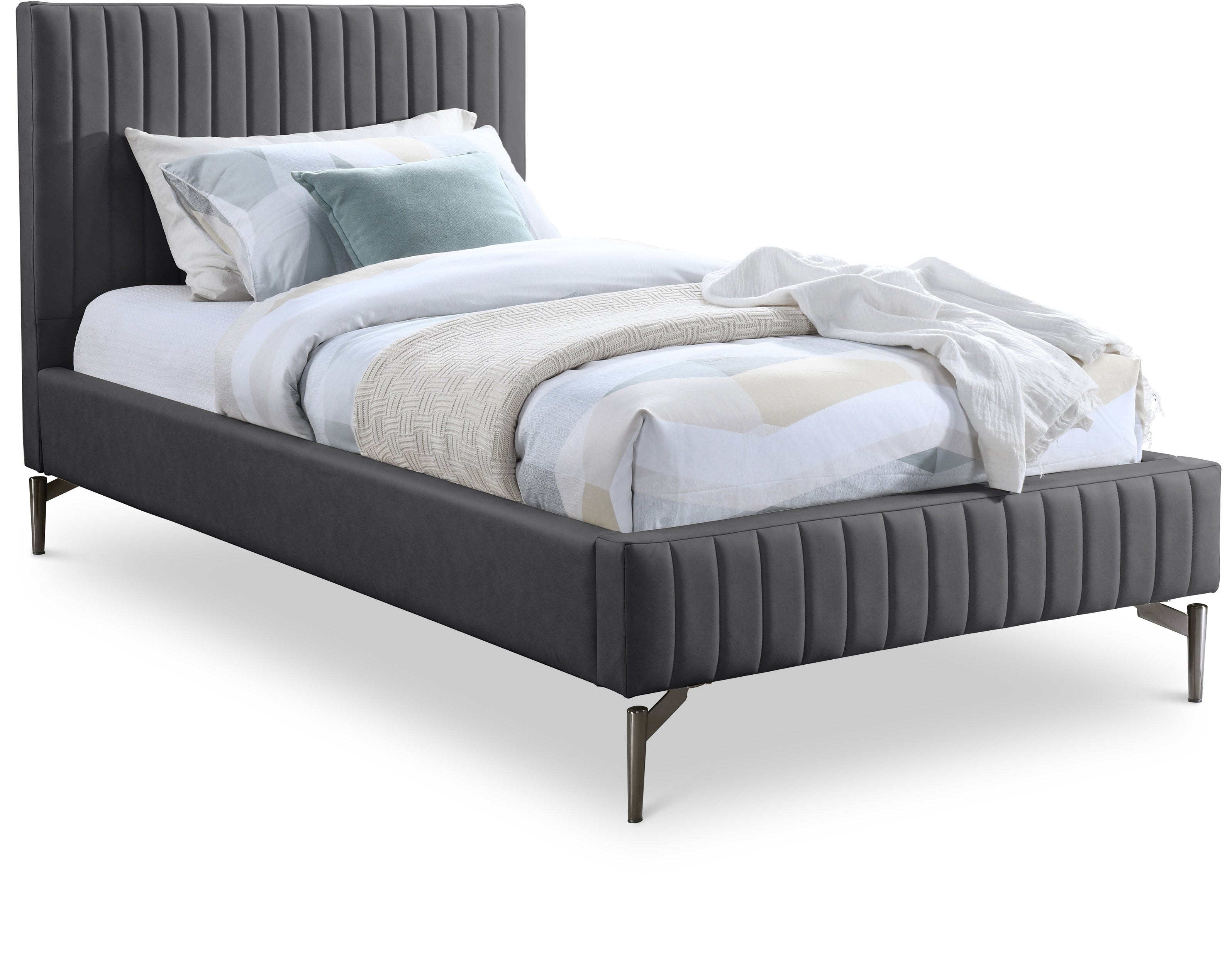 Gallo Dark Grey Vegan Leather Twin Bed