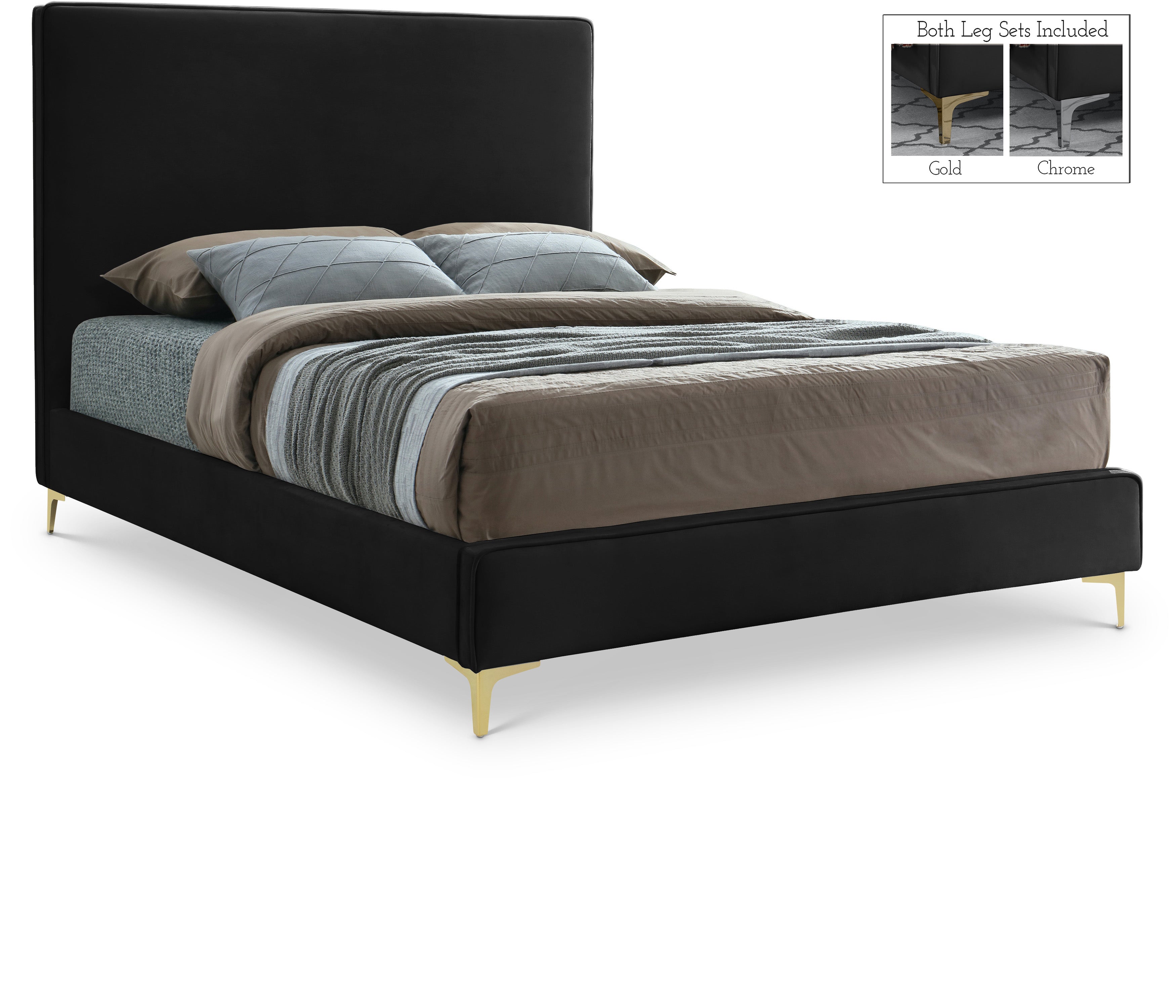 Geri Black Velvet Queen Bed