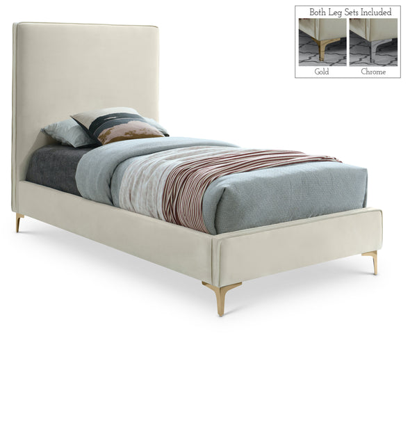 Geri Cream Velvet Twin Bed