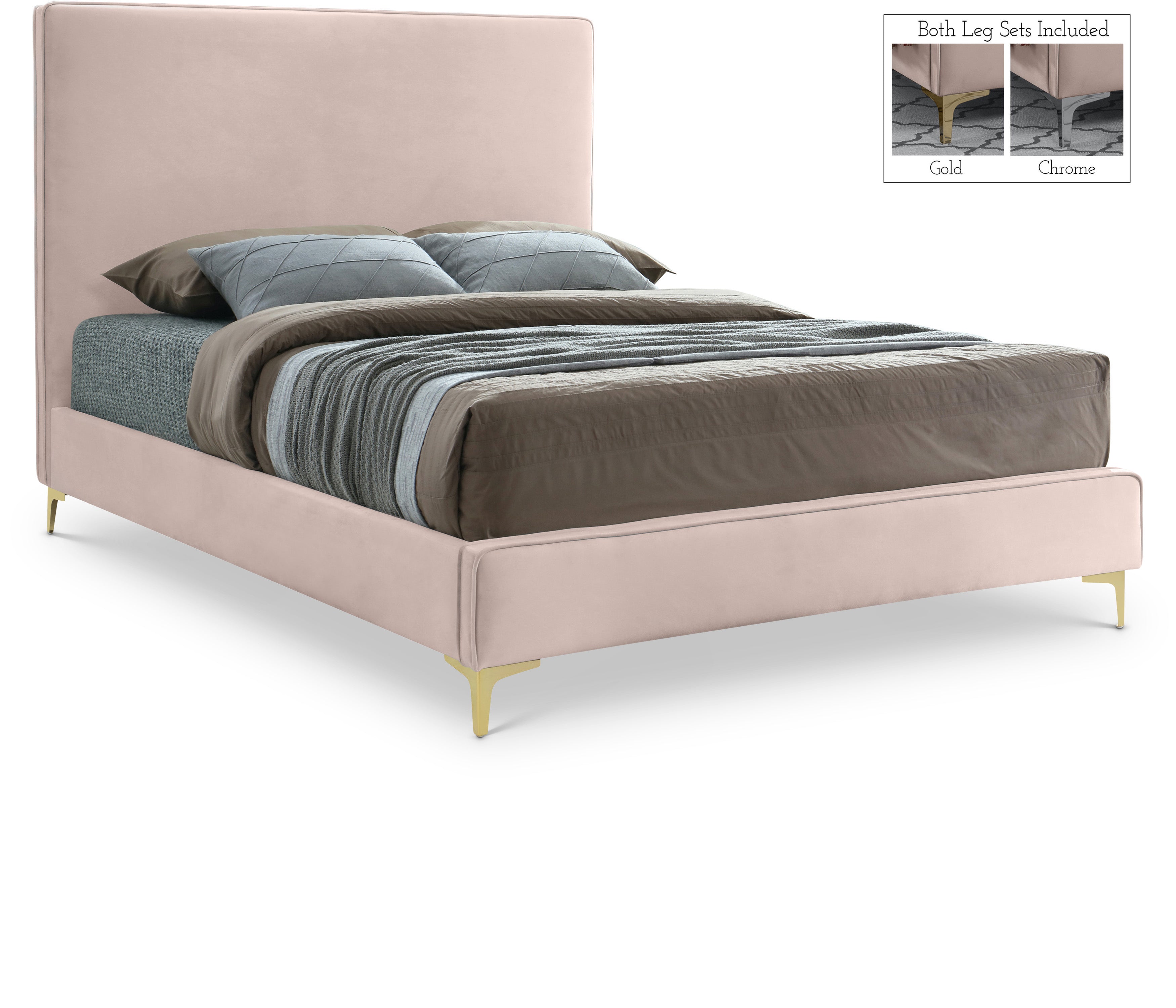 Geri Pink Velvet Queen Bed