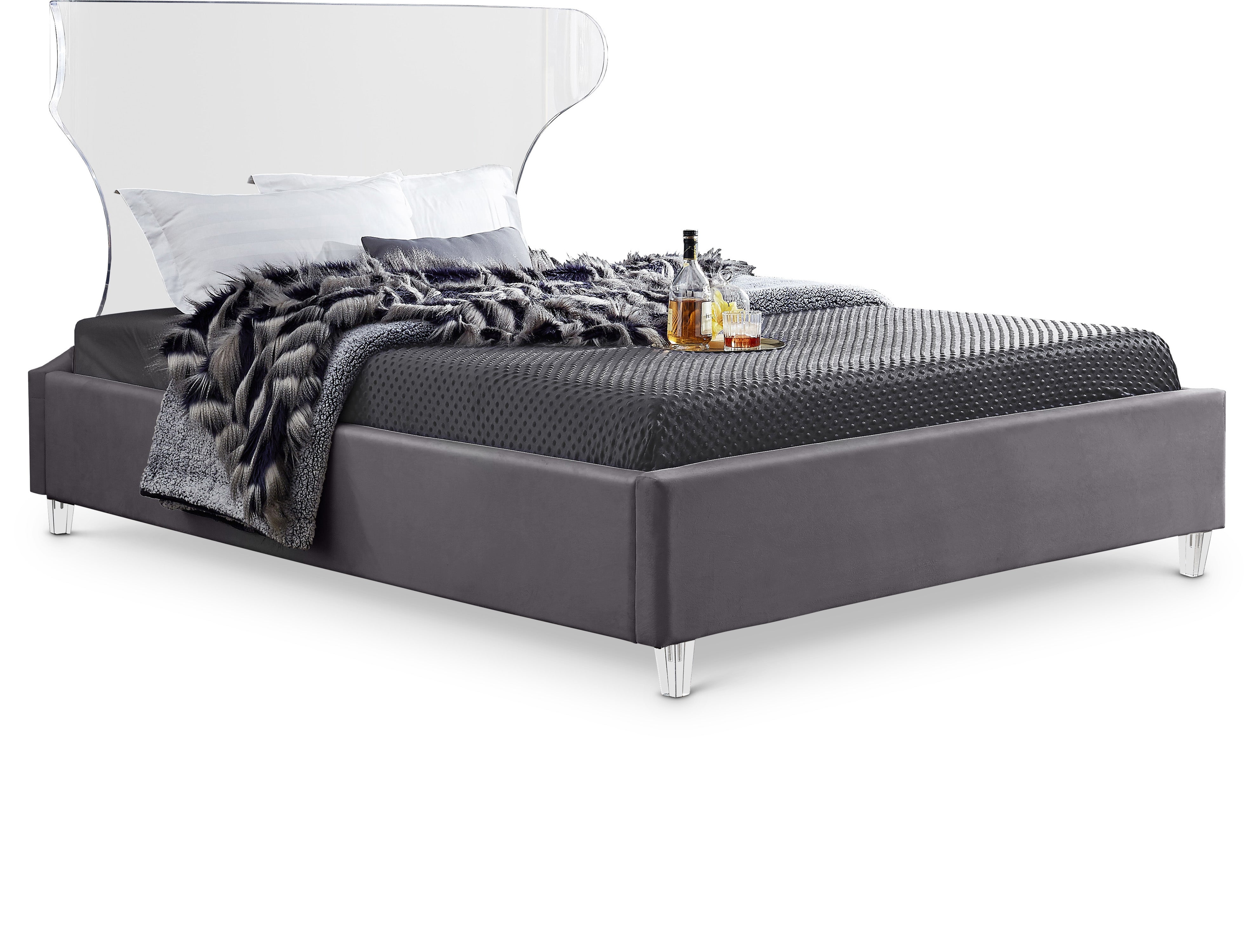 Ghost Grey Velvet Queen Bed