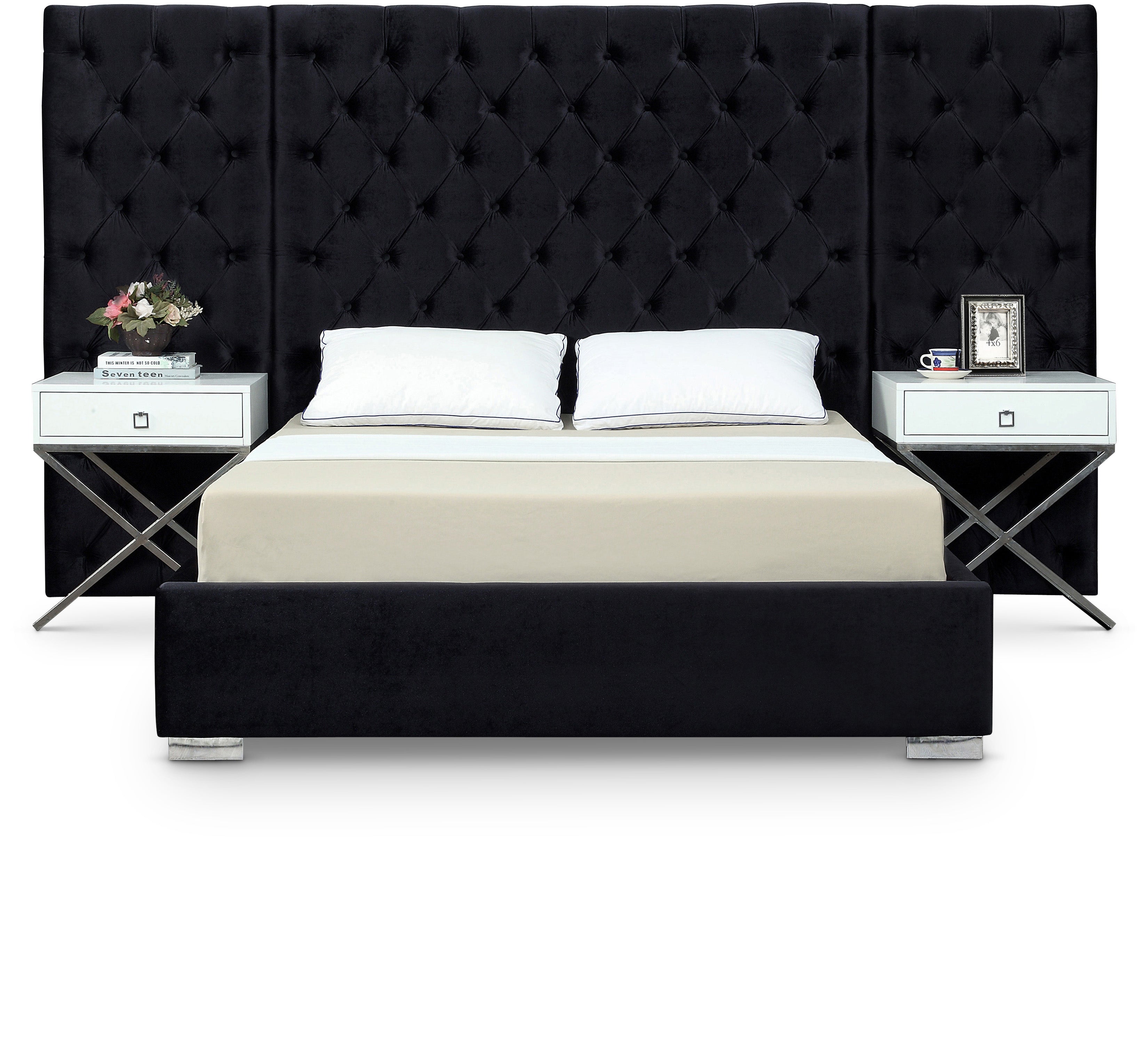 Grande Black Velvet King Bed (3 Boxes)