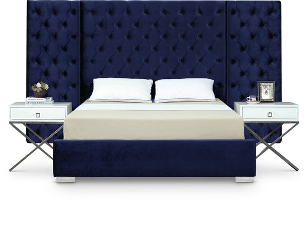 Grande Navy Velvet King Bed (3 Boxes)