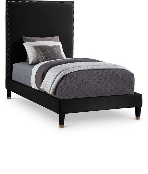 Harlie Black Velvet Twin Bed