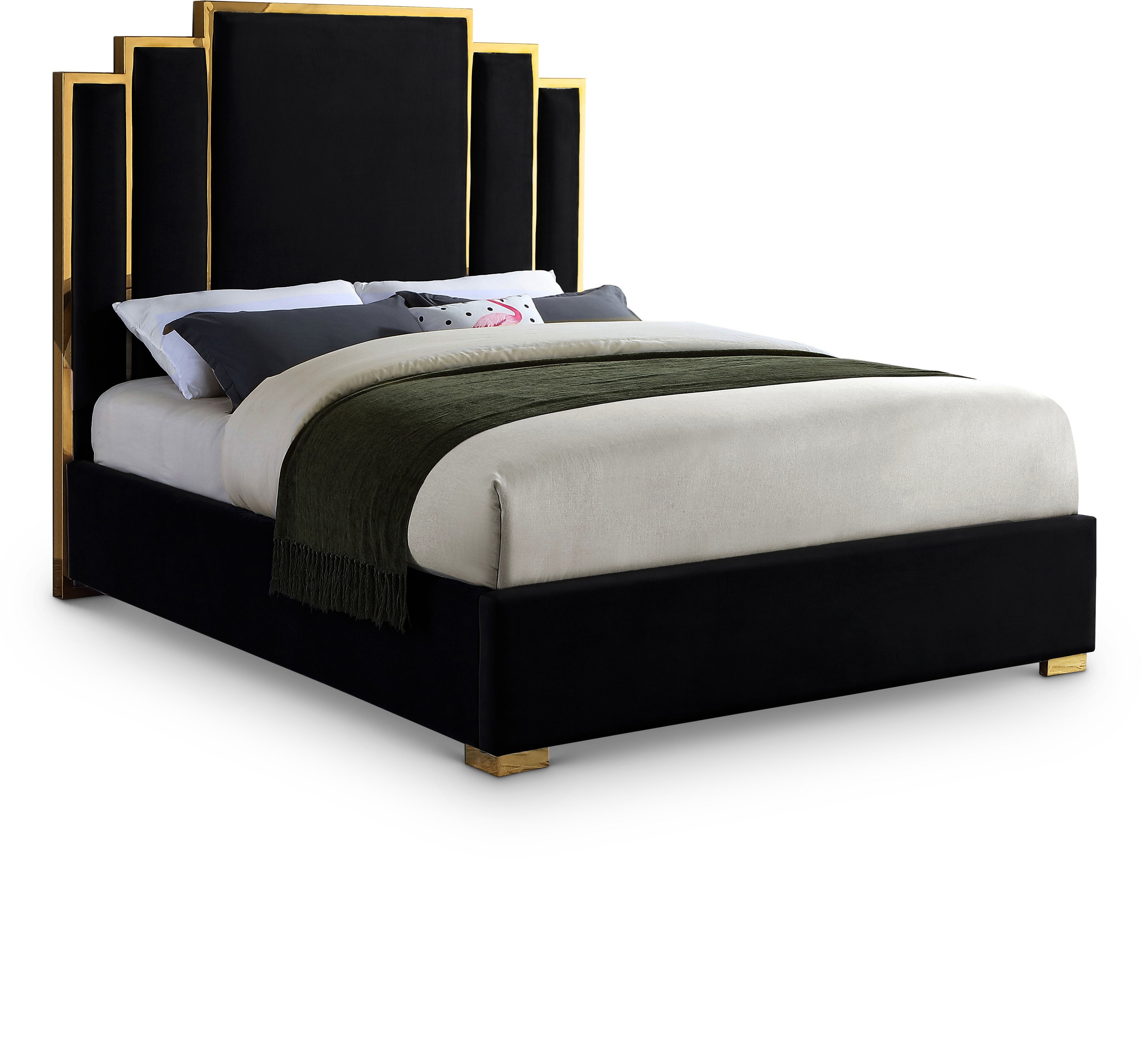 Hugo Black Velvet Queen Bed