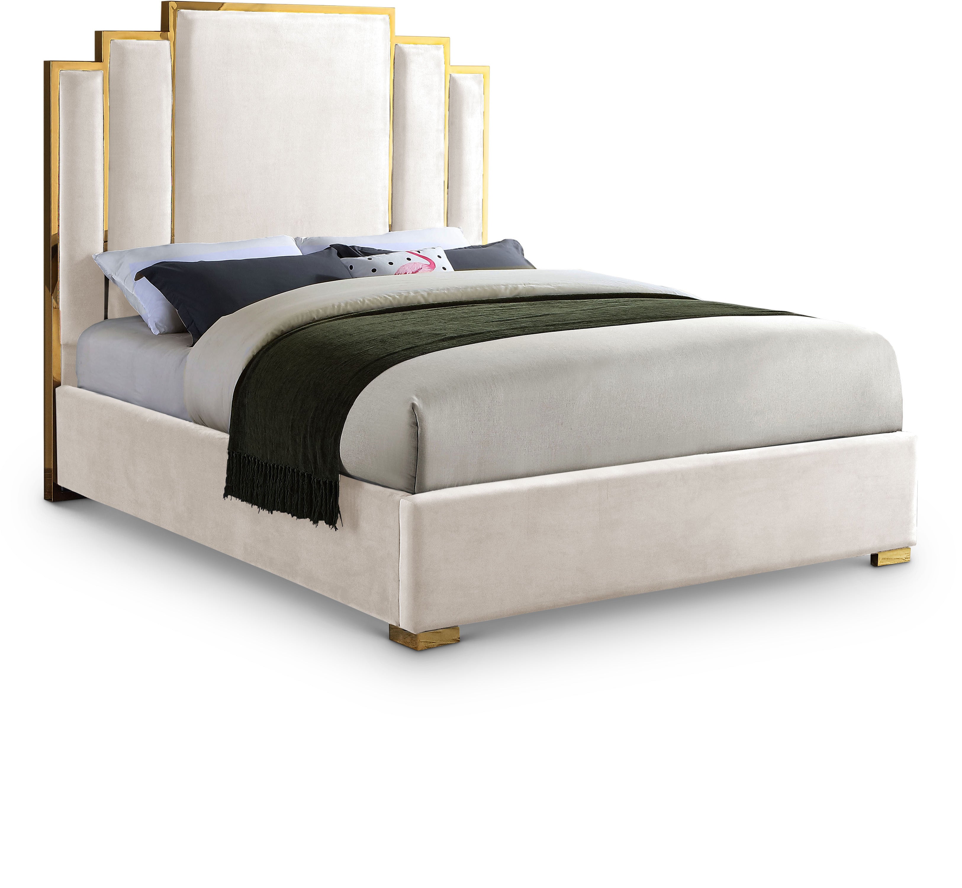 Hugo Cream Velvet Queen Bed