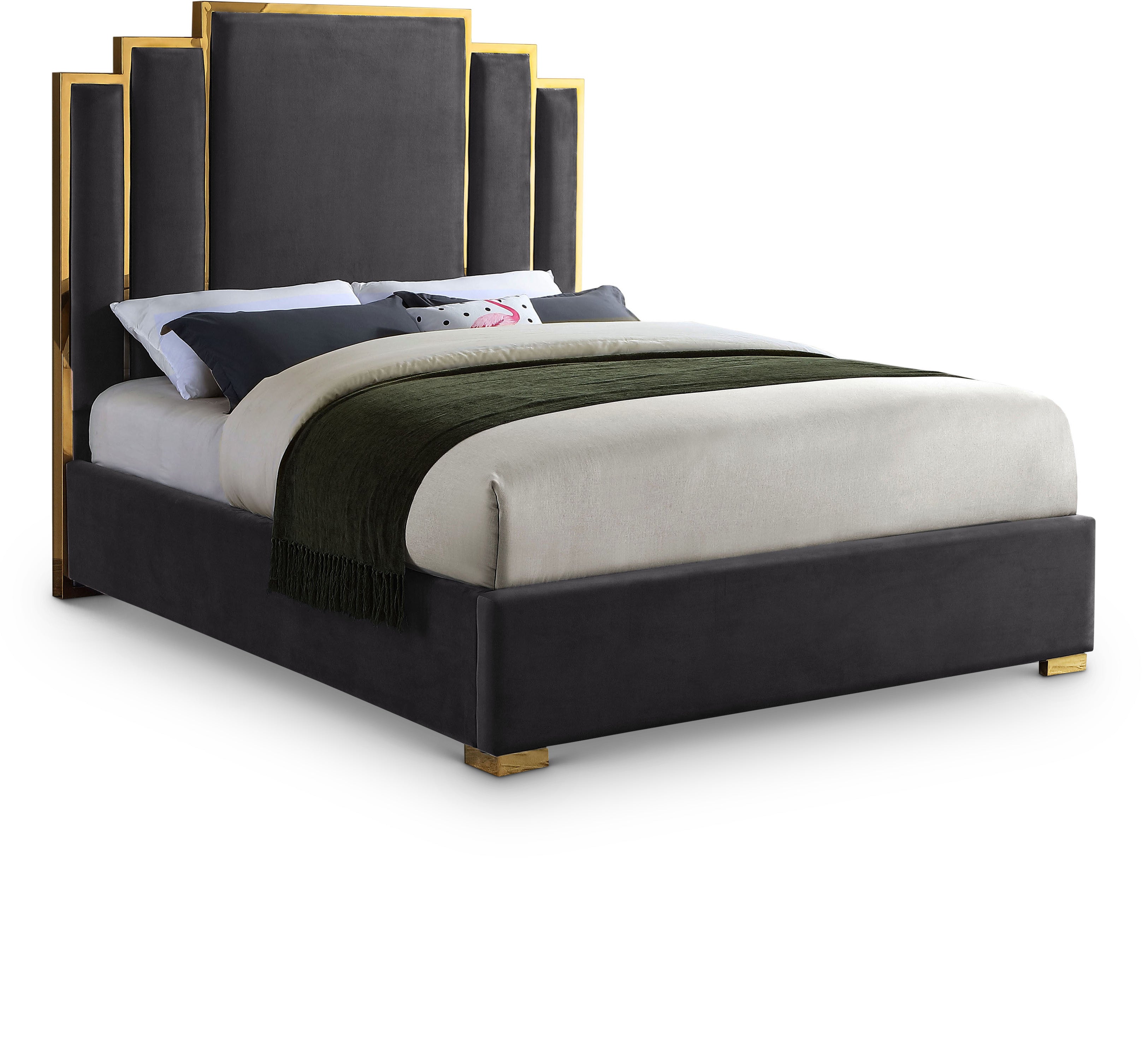 Hugo Grey Velvet Queen Bed