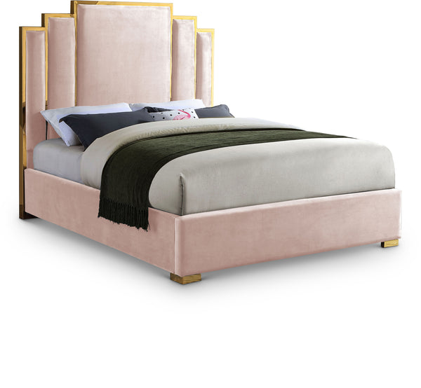 Hugo Pink Velvet Queen Bed