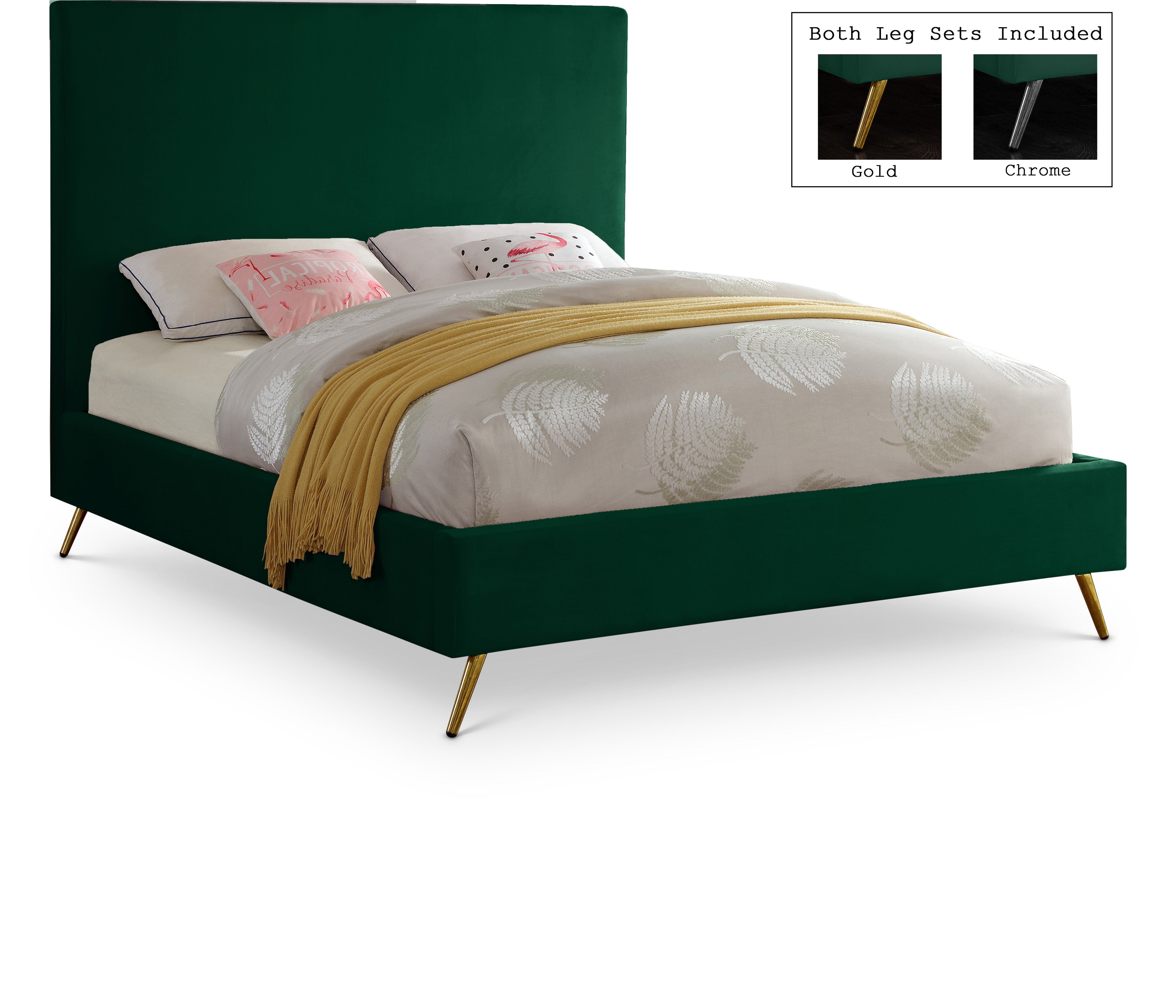 Jasmine Green Velvet Queen Bed