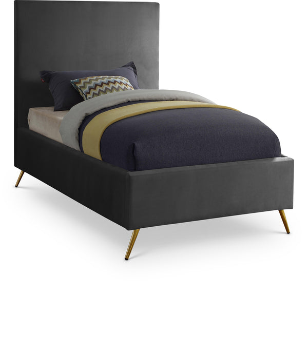 Jasmine Grey Velvet Twin Bed