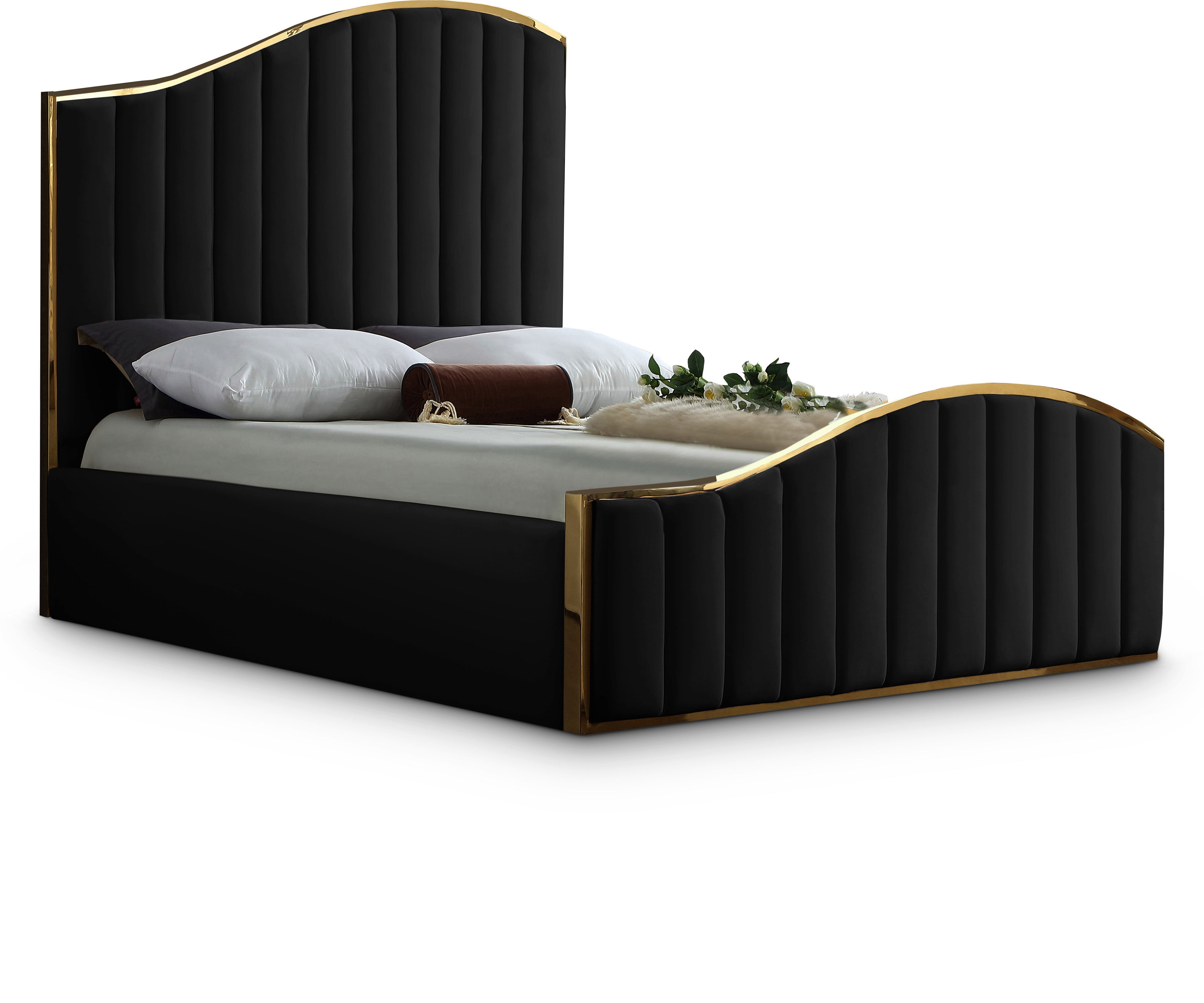 Jolie Black Velvet King Bed (3 Boxes)