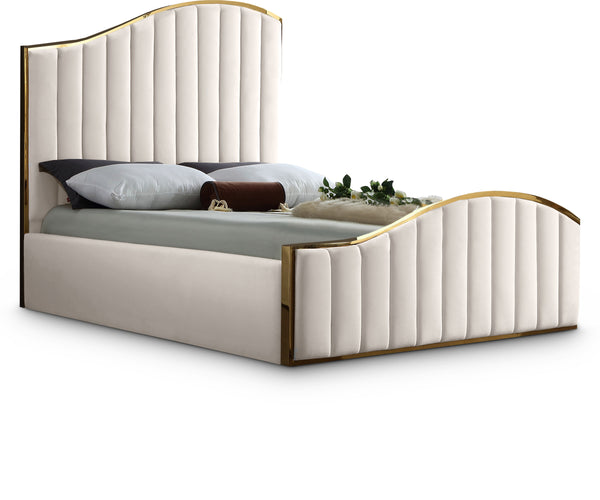 Jolie Cream Velvet Queen Bed (3 Boxes)