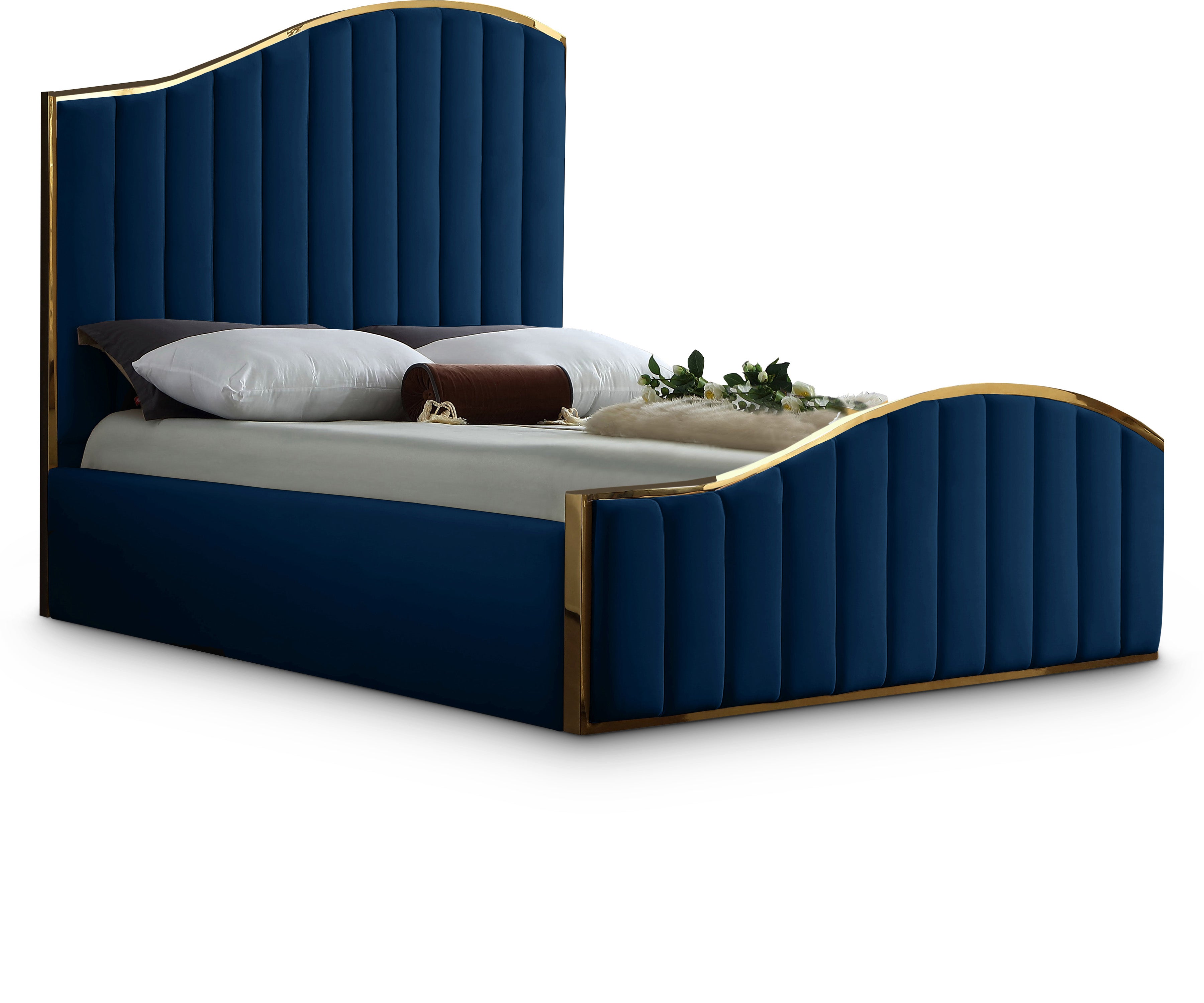 Jolie Navy Velvet King Bed (3 Boxes)