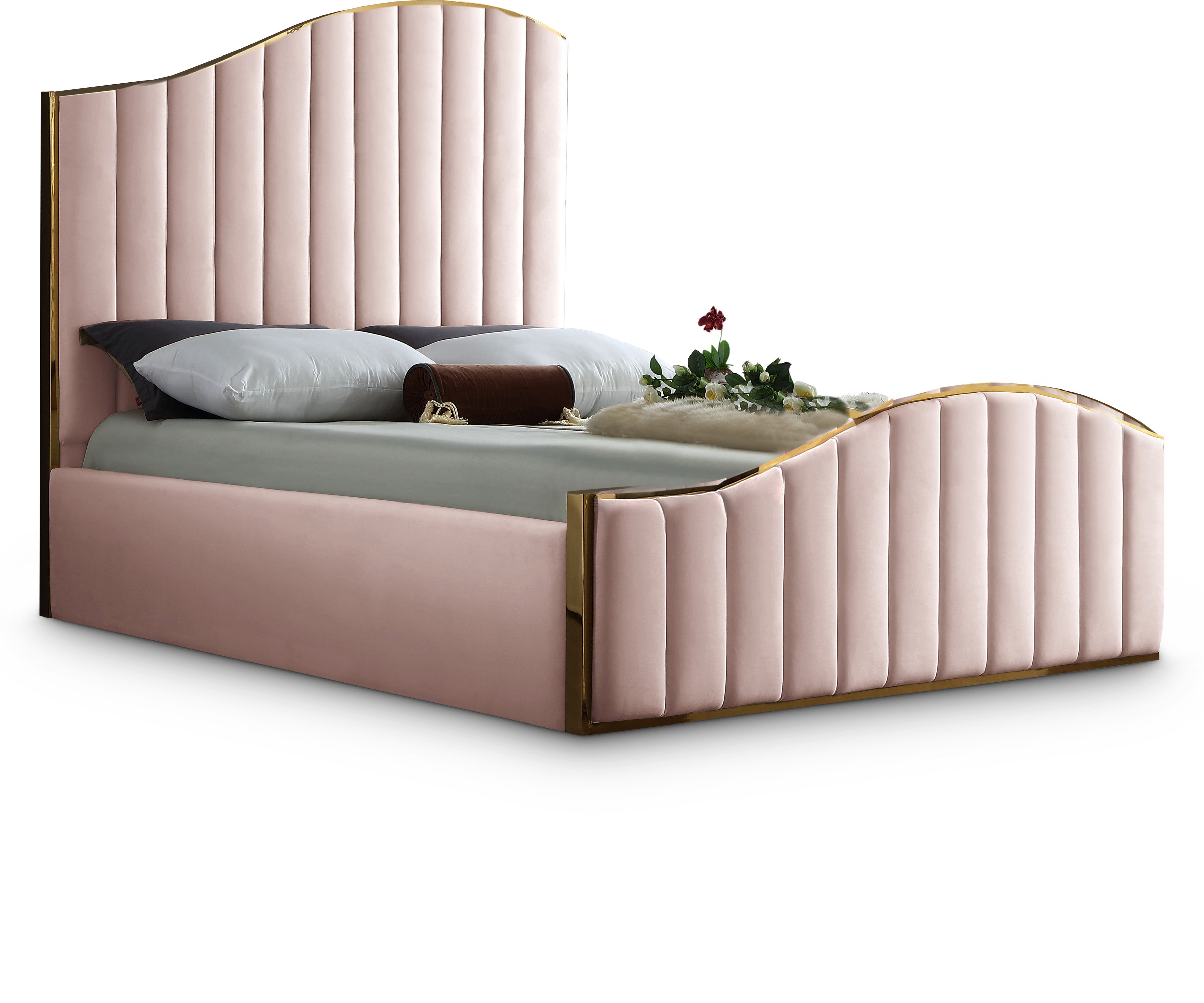 Jolie Pink Velvet Queen Bed (3 Boxes)