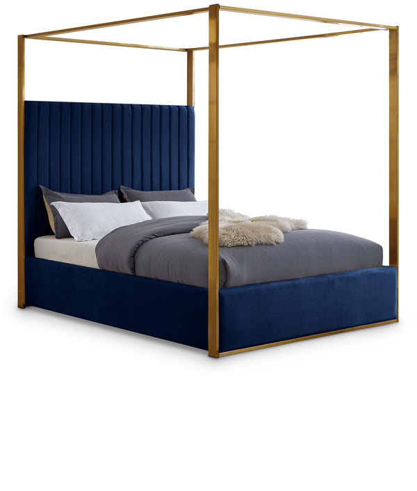 Jones Navy Velvet Queen Bed