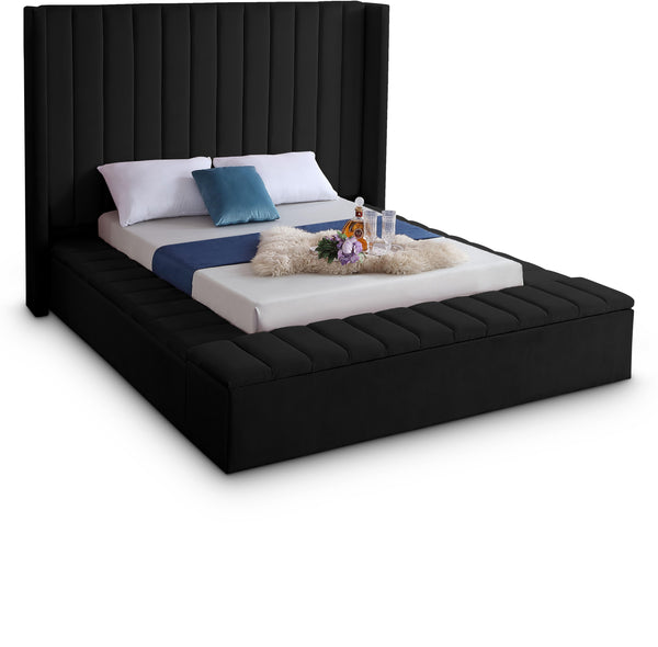 Kiki Black Velvet King Bed (3 Boxes)