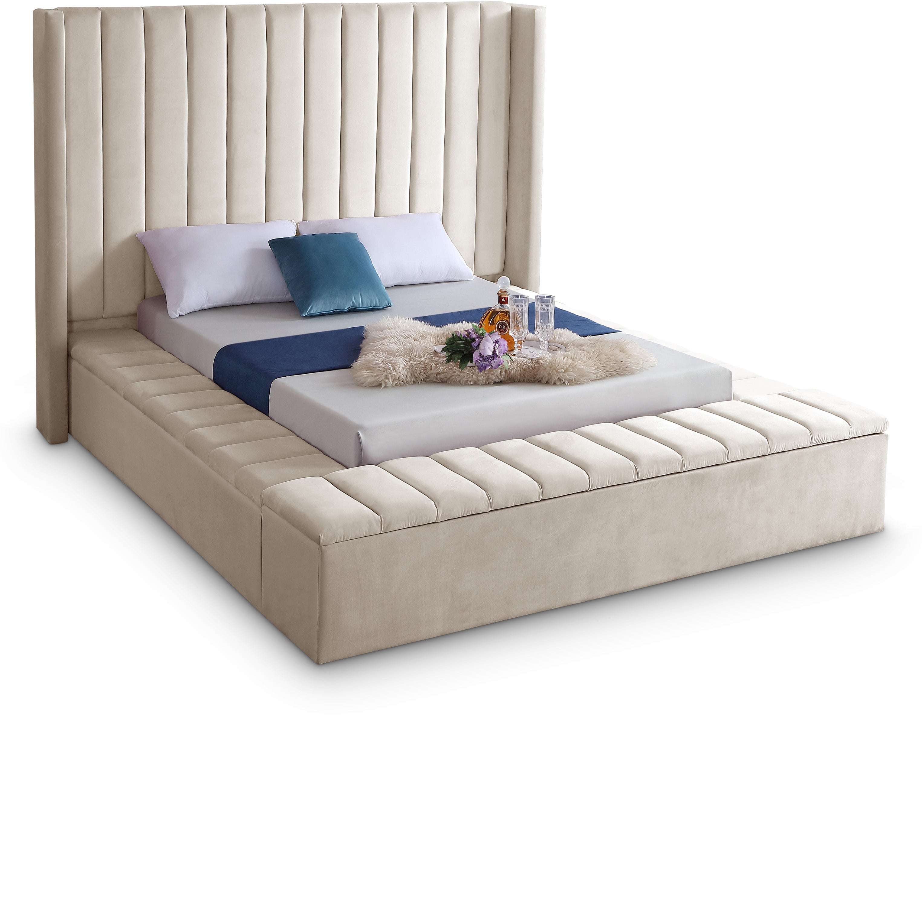 Kiki Cream Velvet King Bed (3 Boxes)