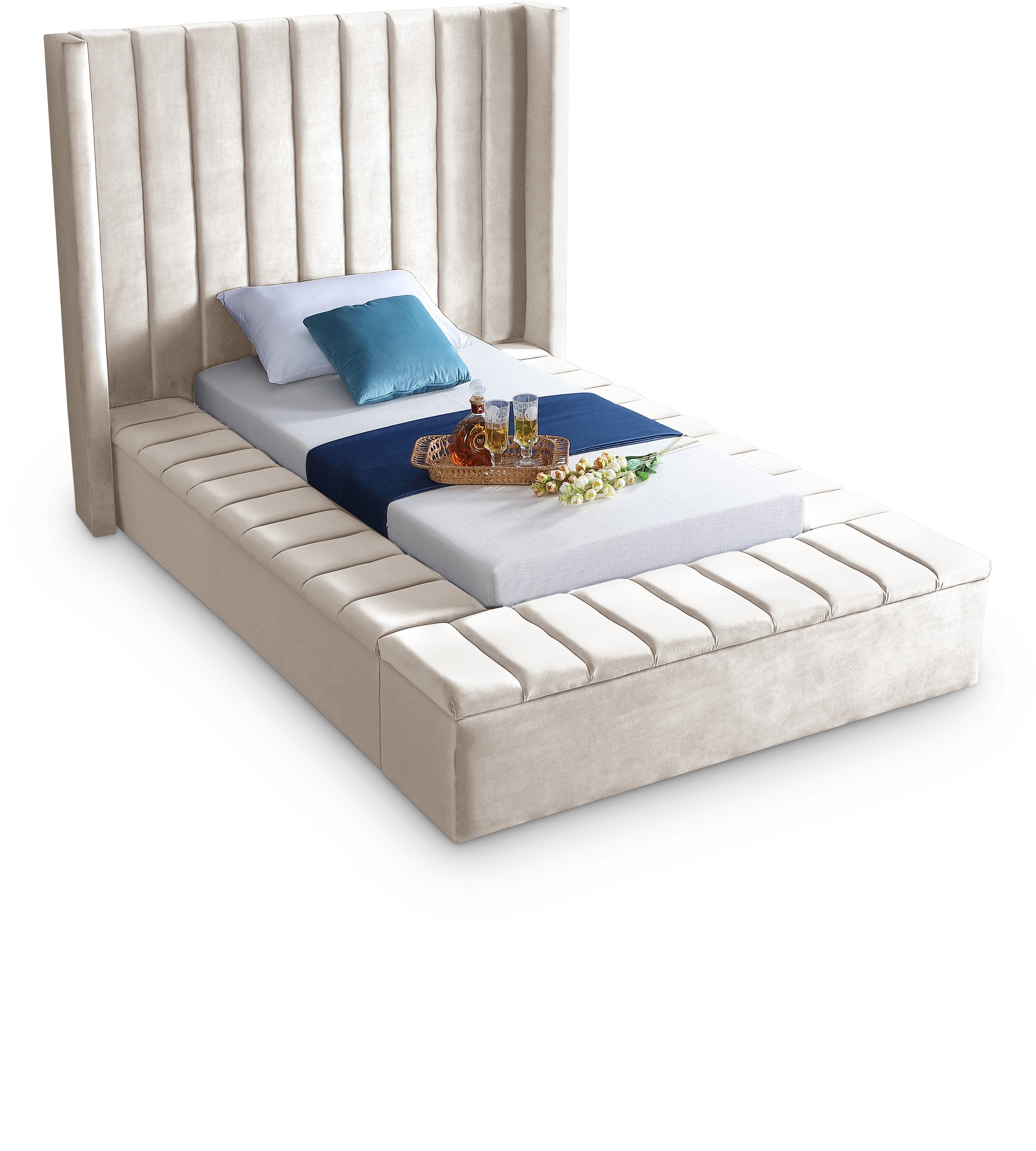 Kiki Cream Velvet Twin Bed (3 Boxes)