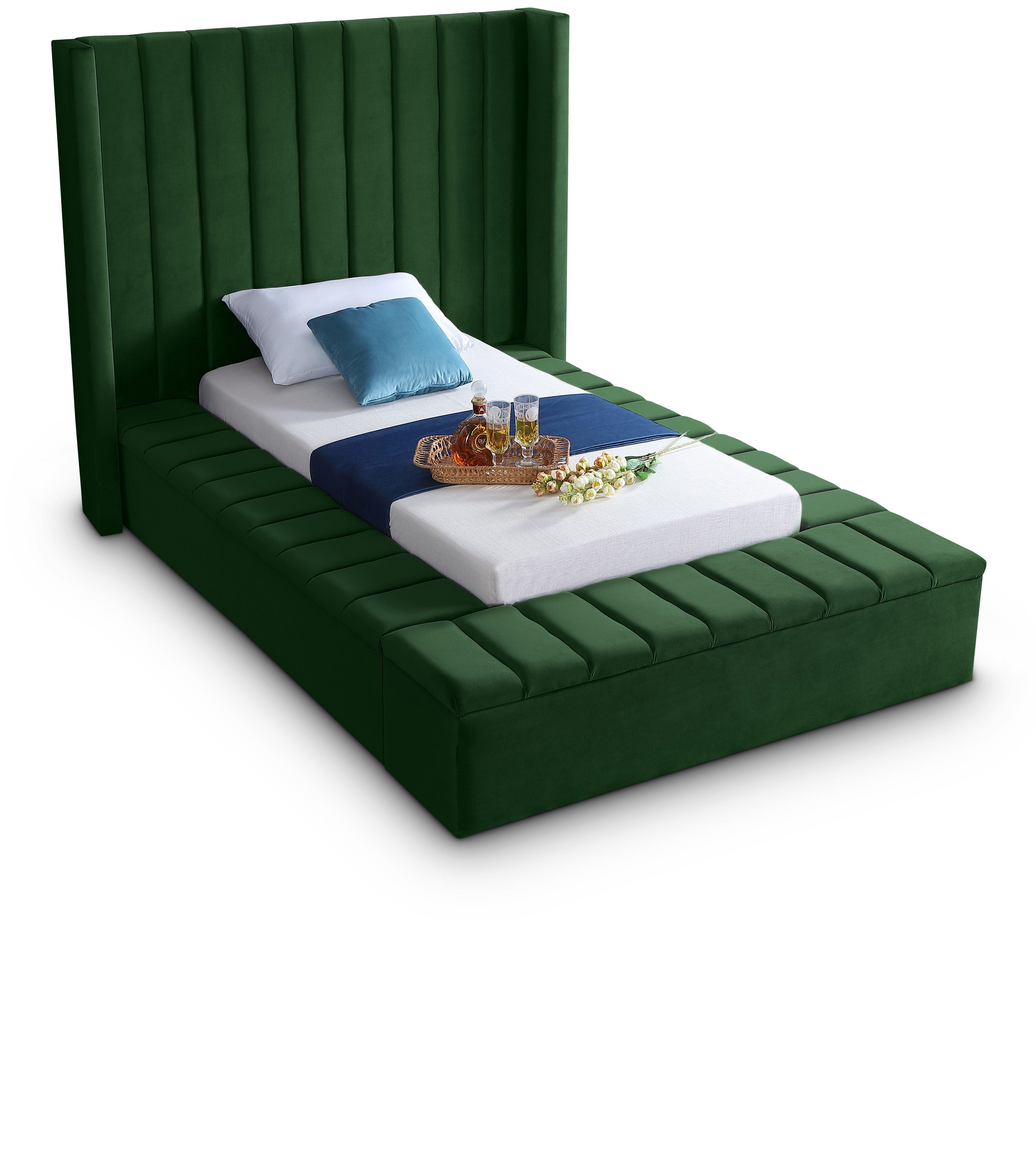 Kiki Green Velvet Twin Bed (3 Boxes)