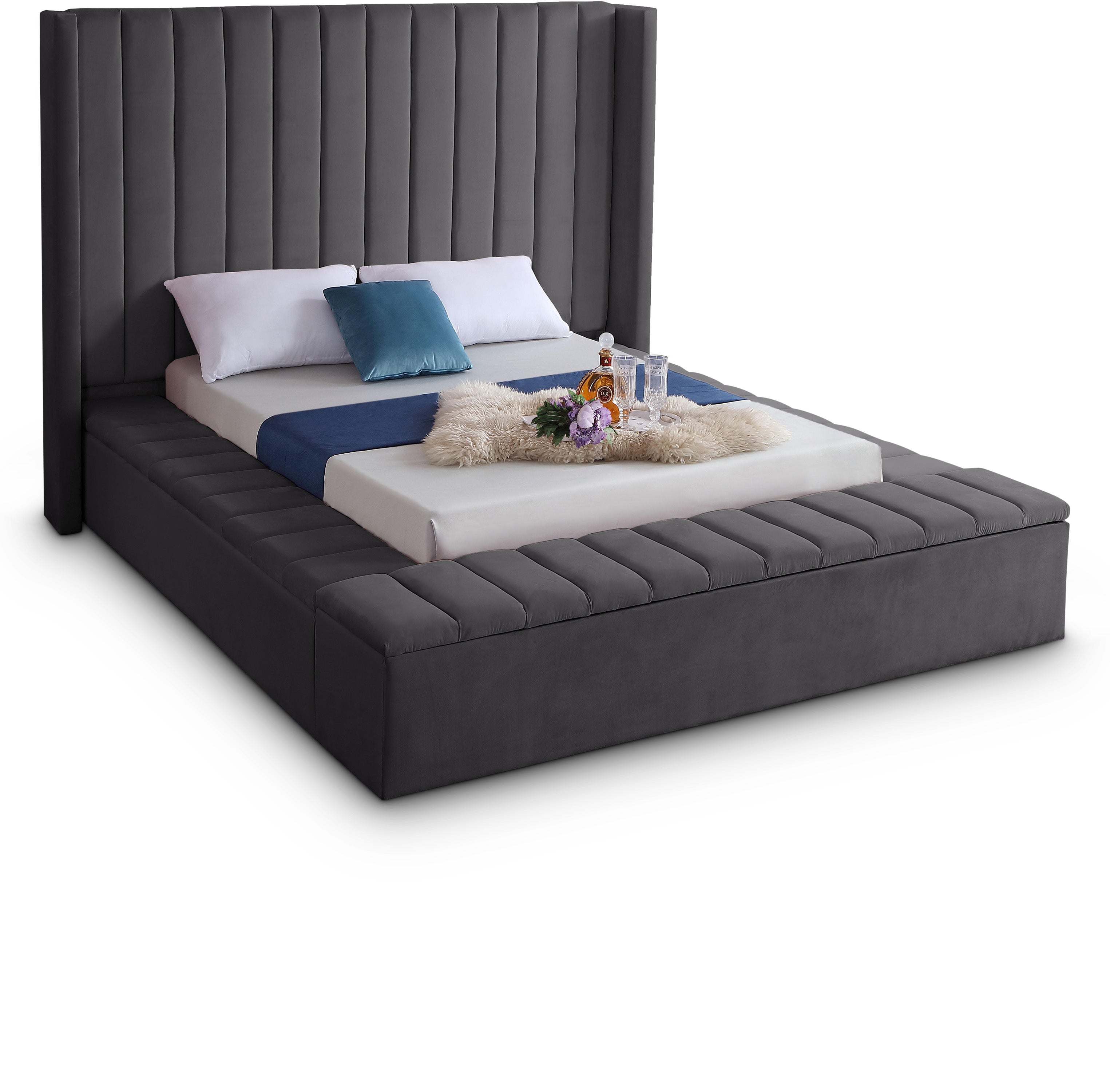 Kiki Grey Velvet Full Bed (3 Boxes)