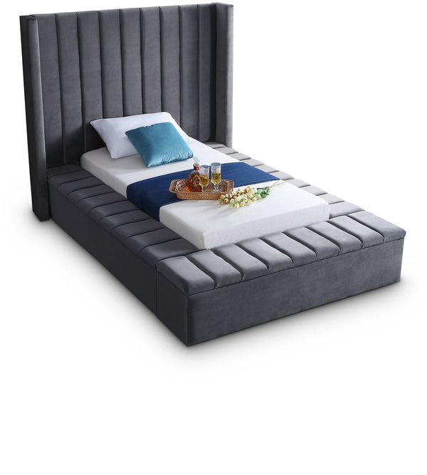 Kiki Grey Velvet Twin Bed (3 Boxes)