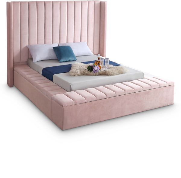 Kiki Pink Velvet King Bed (3 Boxes)