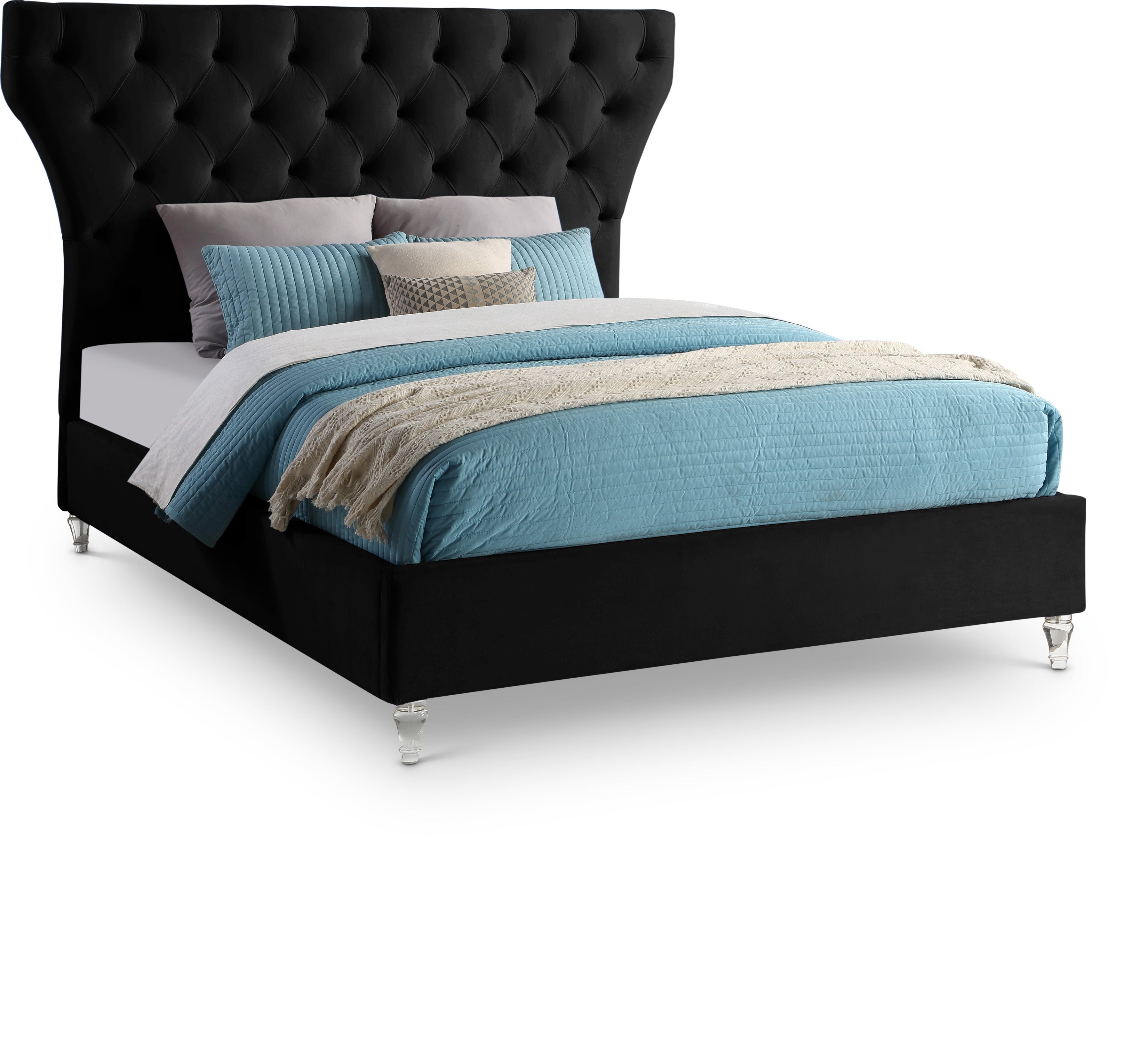 Kira Black Velvet Queen Bed