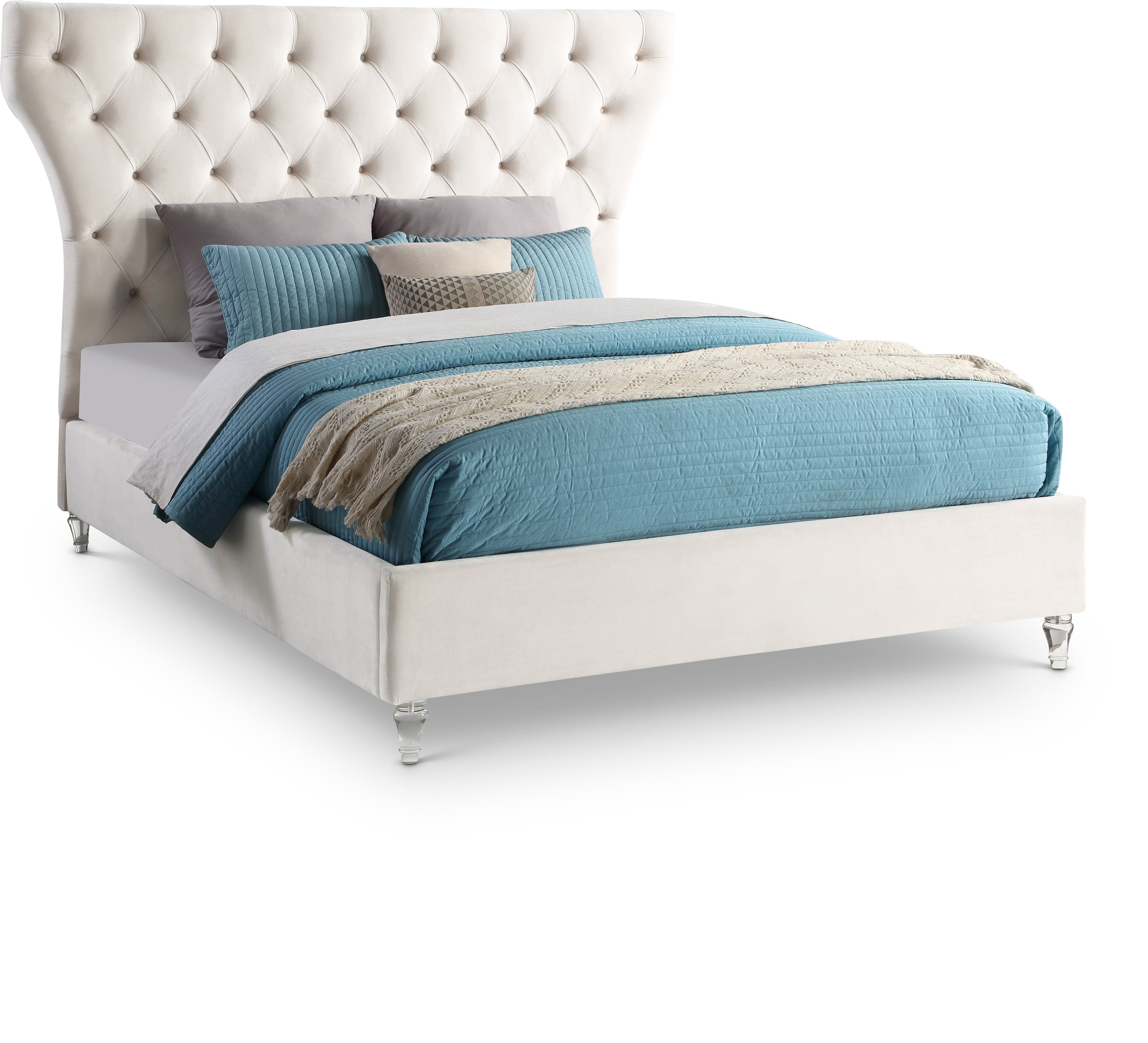 Kira Cream Velvet Queen Bed