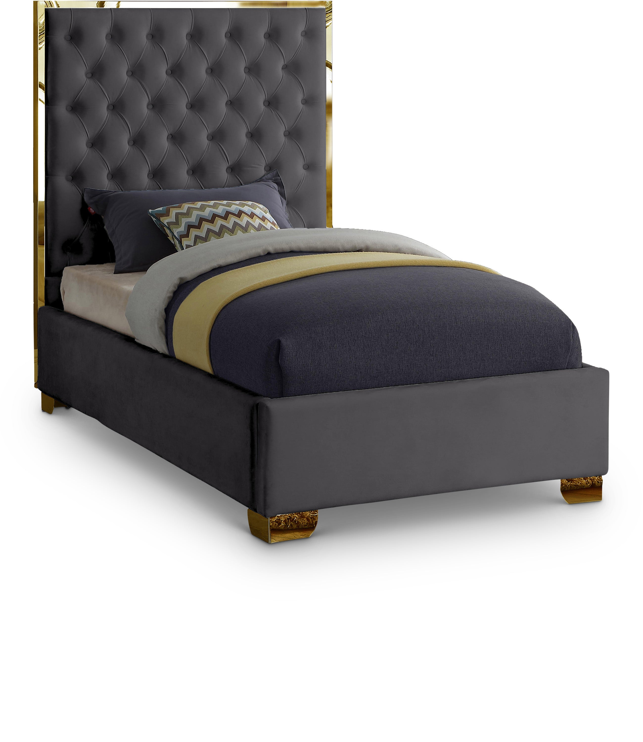 Lana Grey Velvet Twin Bed