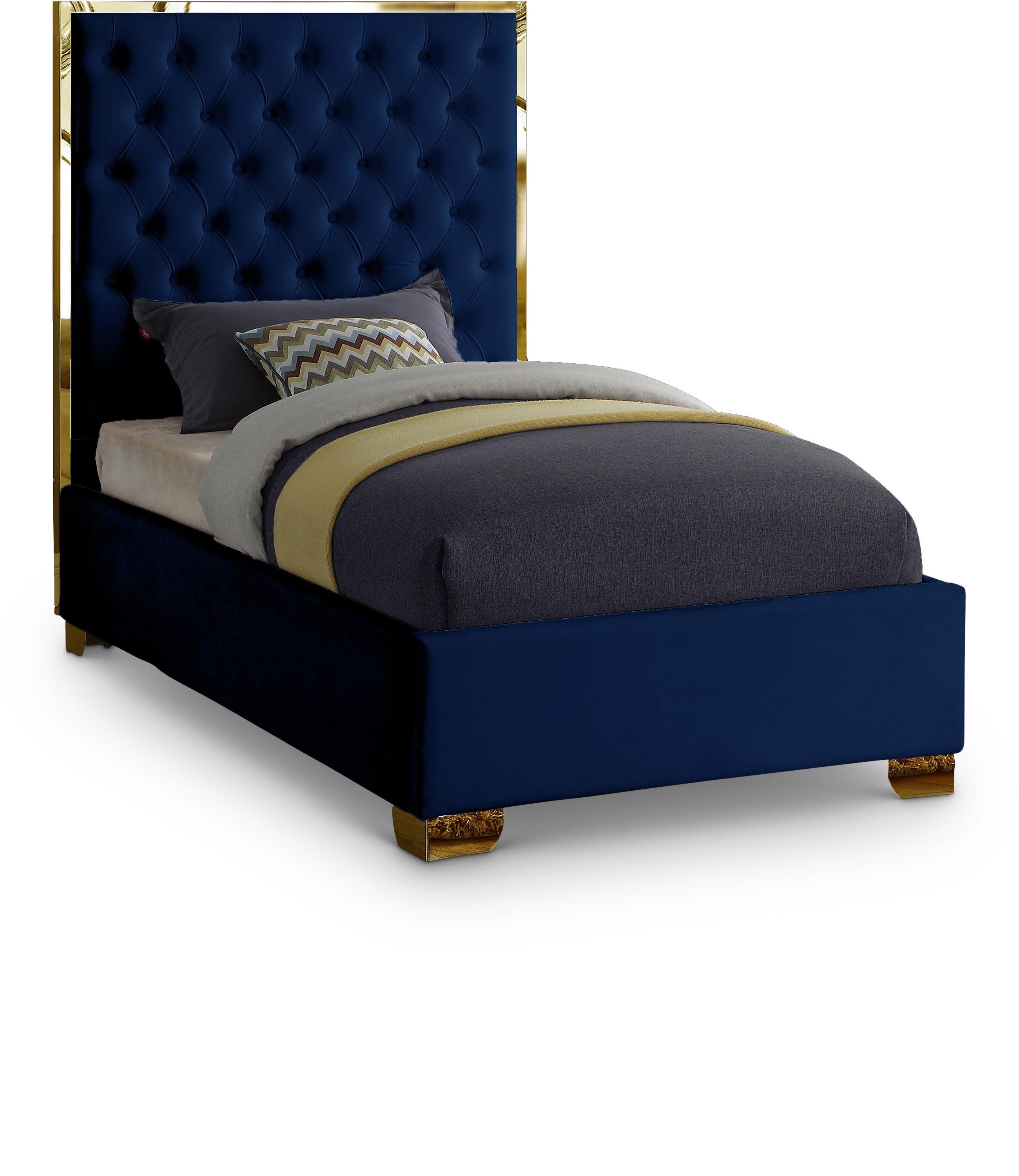 Lana Navy Velvet Twin Bed