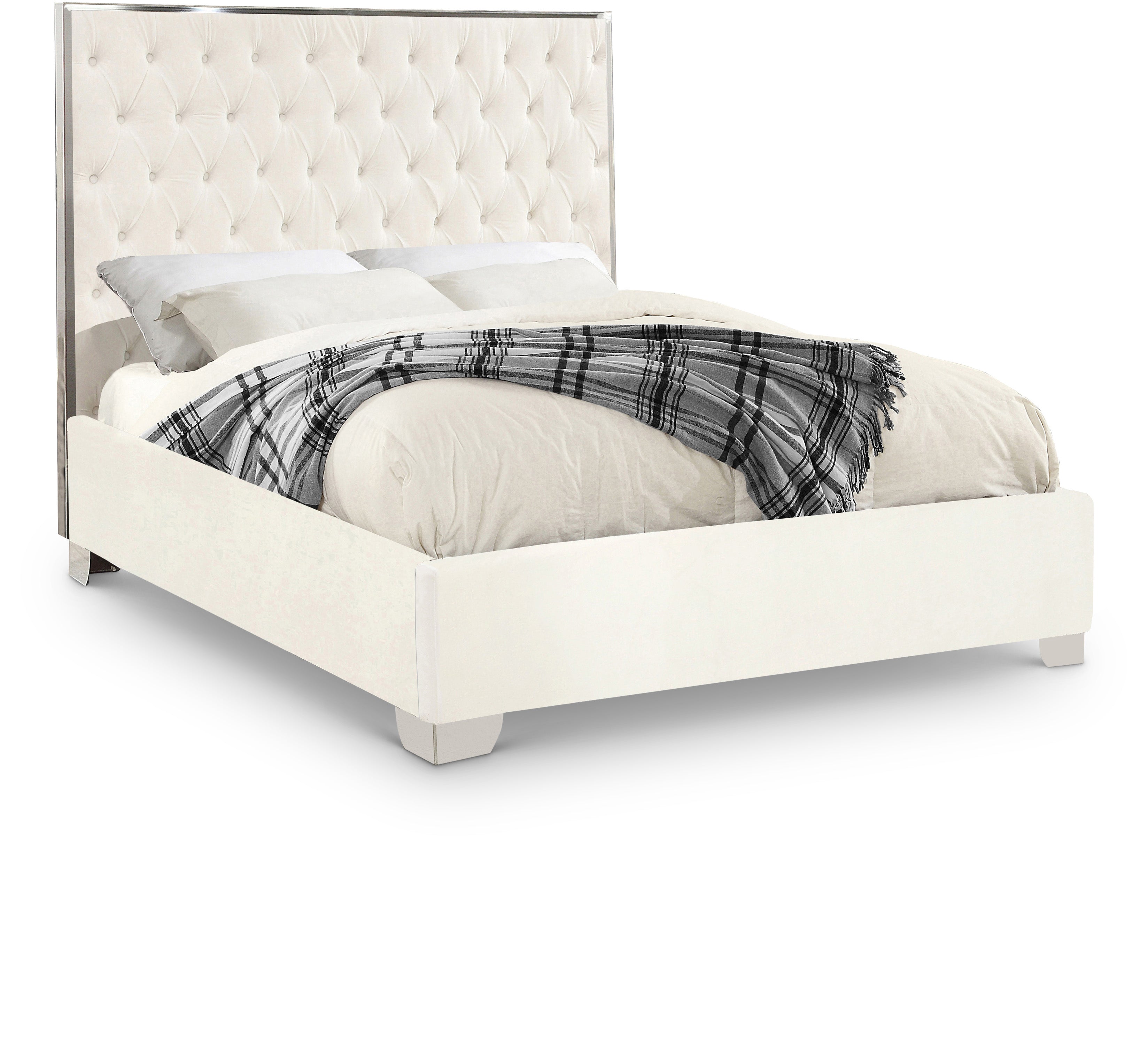 Lexi White Velvet King Bed