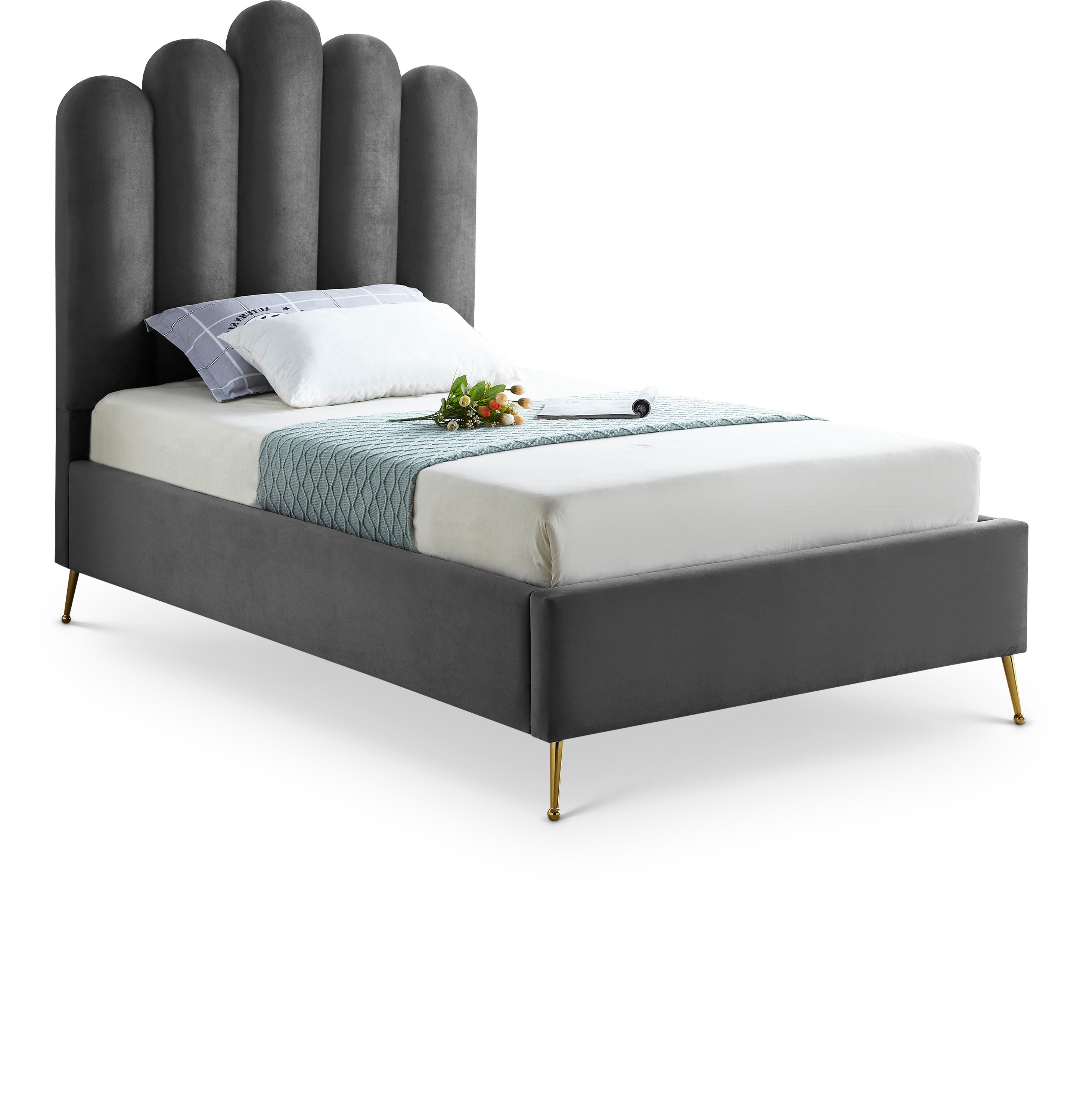 Lily Grey Velvet Twin Bed