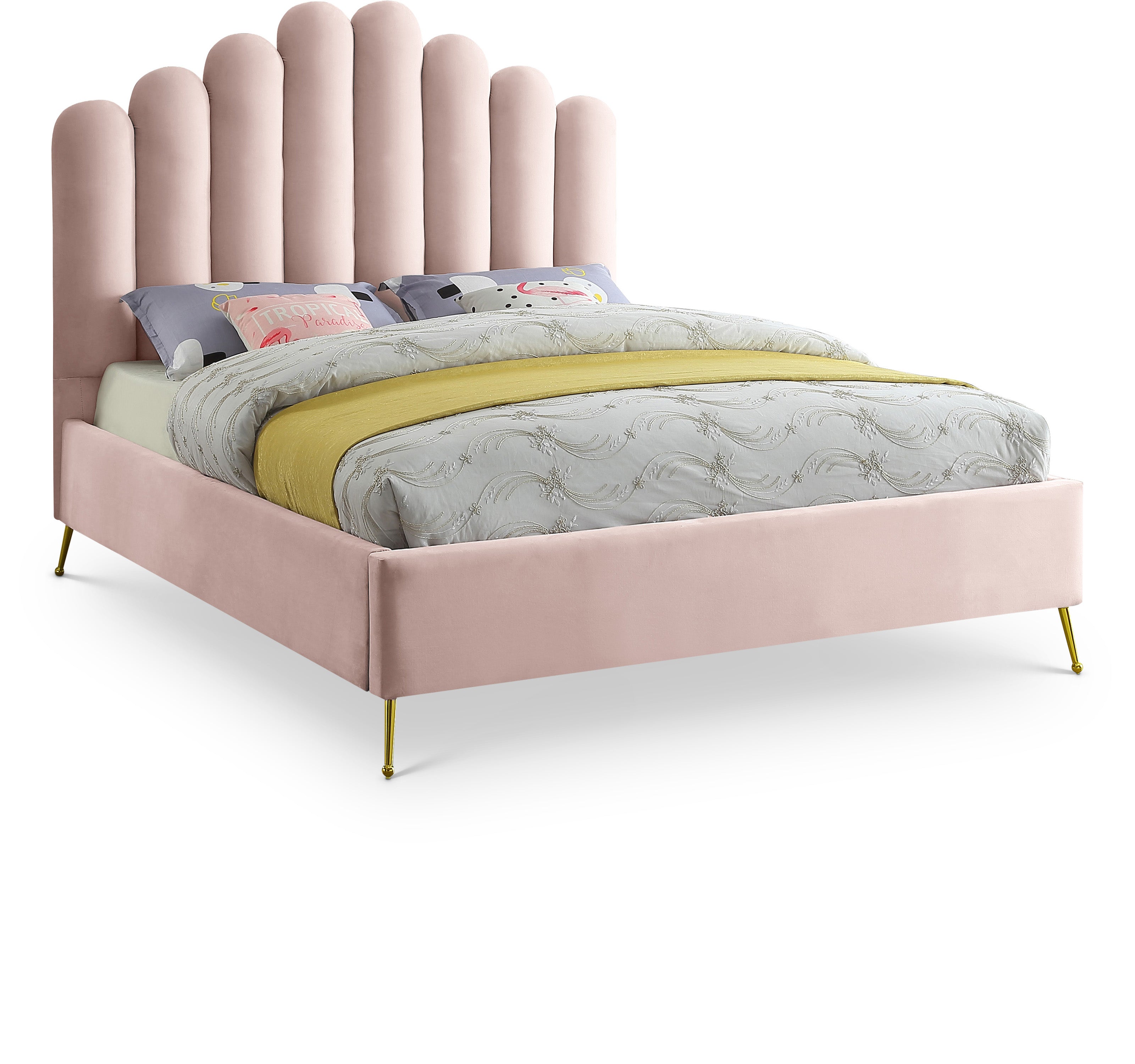 Lily Pink Velvet Queen Bed