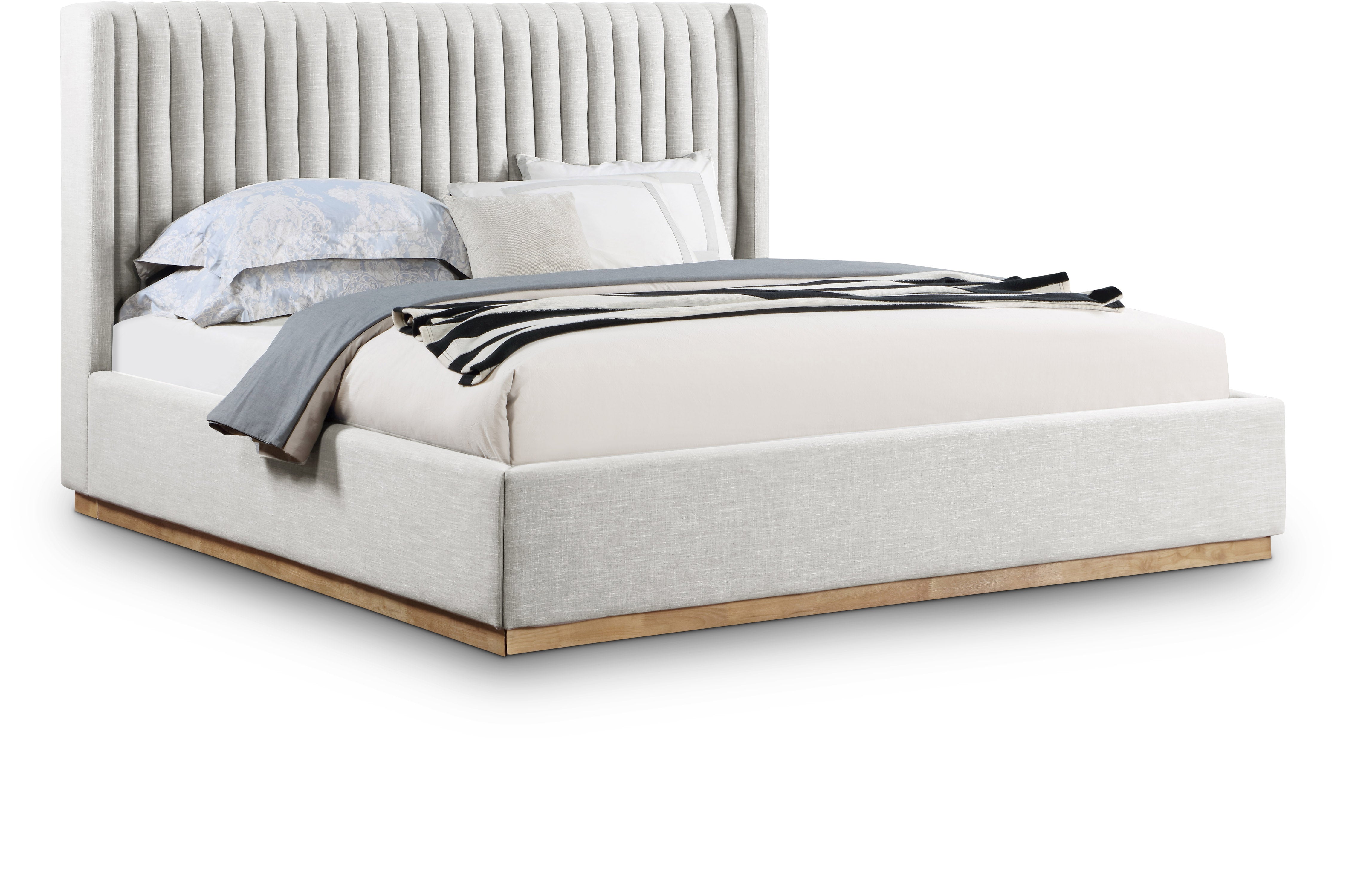 Logan Cream Linen Textured Fabric King Bed