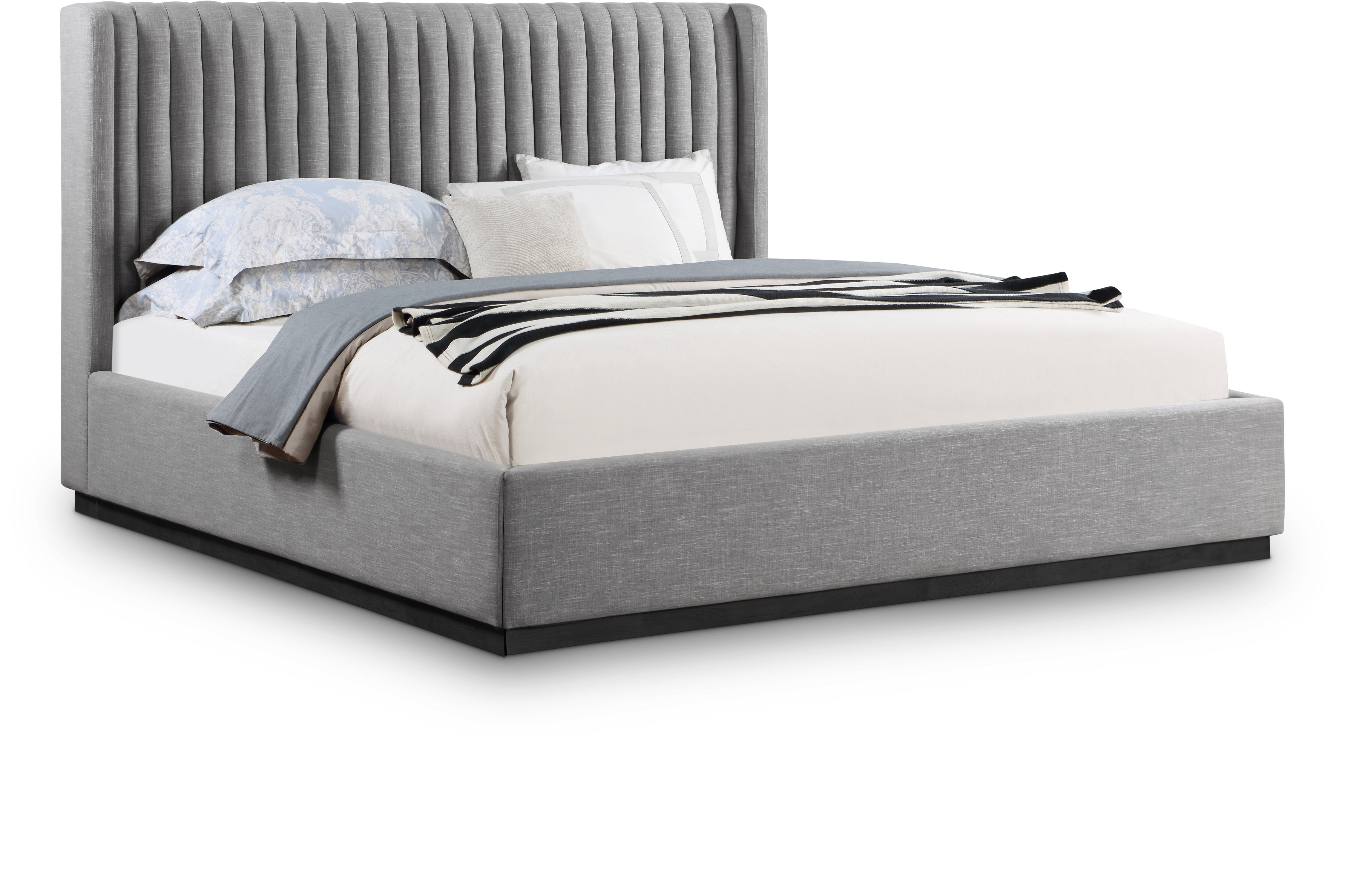 Logan Grey Linen Textured Fabric King Bed