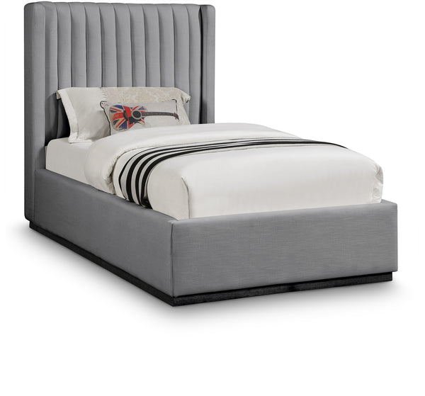 Logan Grey Linen Textured Fabric Twin Bed