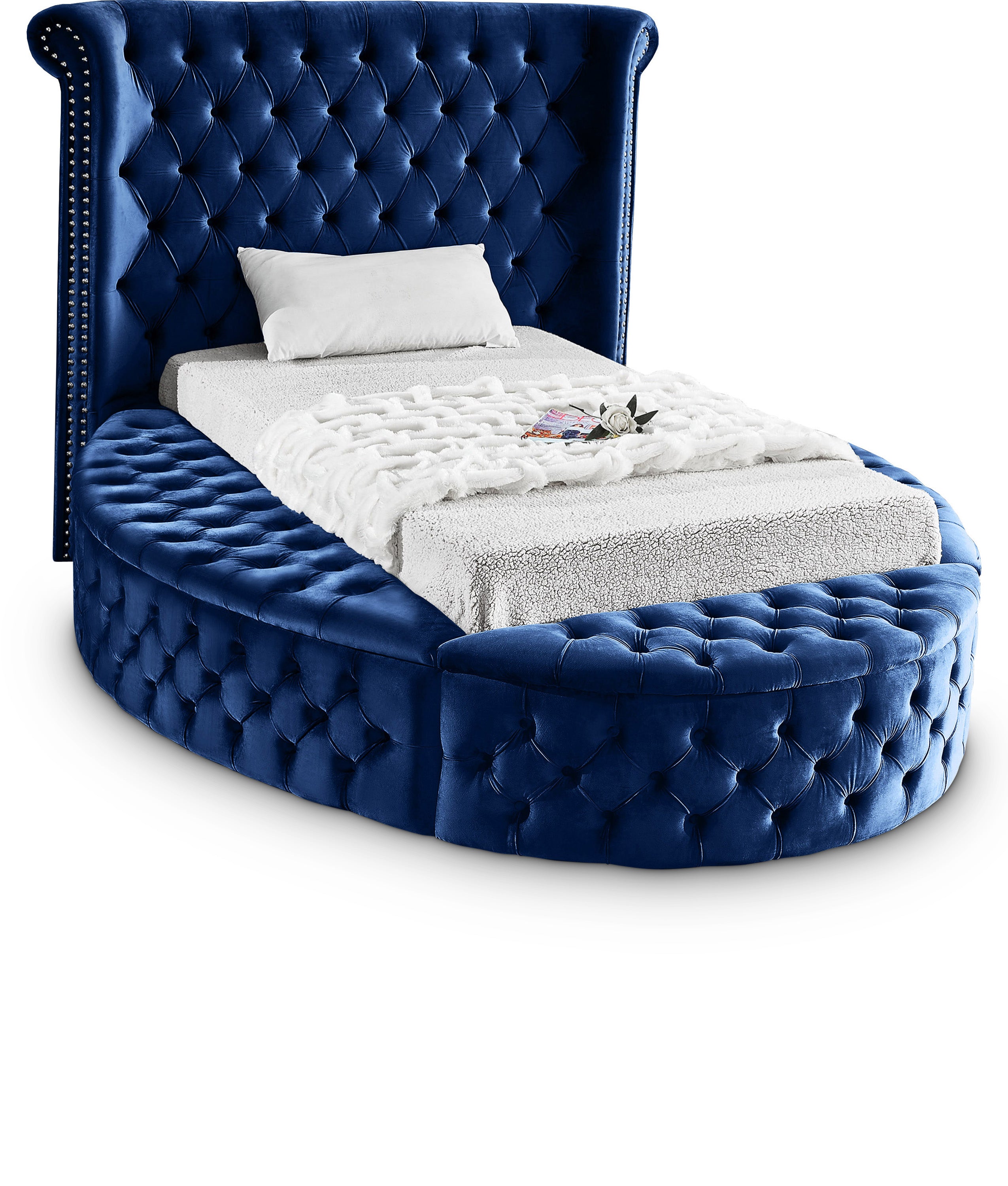 Luxus Navy Velvet Twin Bed (3 Boxes)